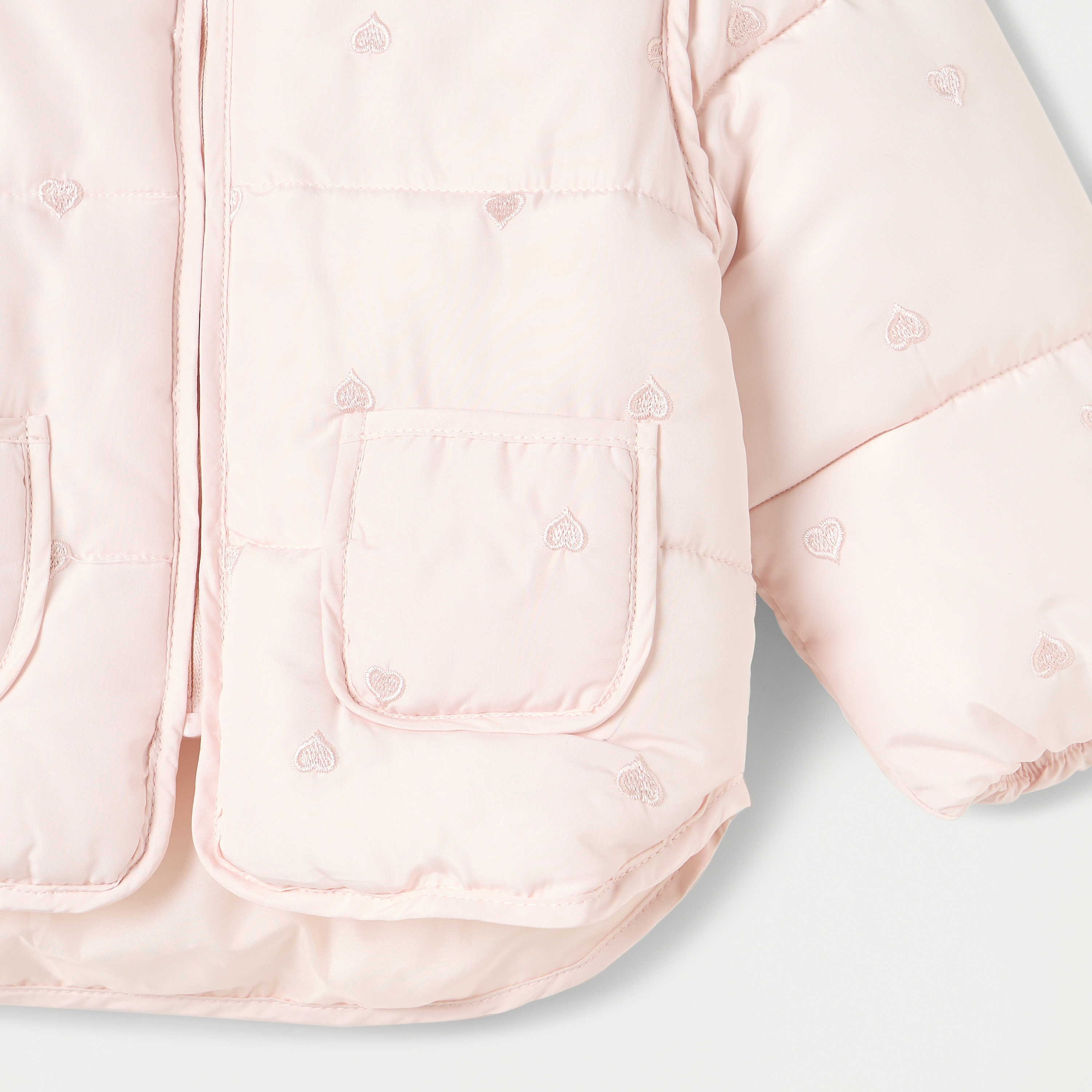 Juniors Heart Embroidered Hooded Jacket with Long Sleeves-baby-girls-clothing-winterwear-jacketsandcoats-image-4
