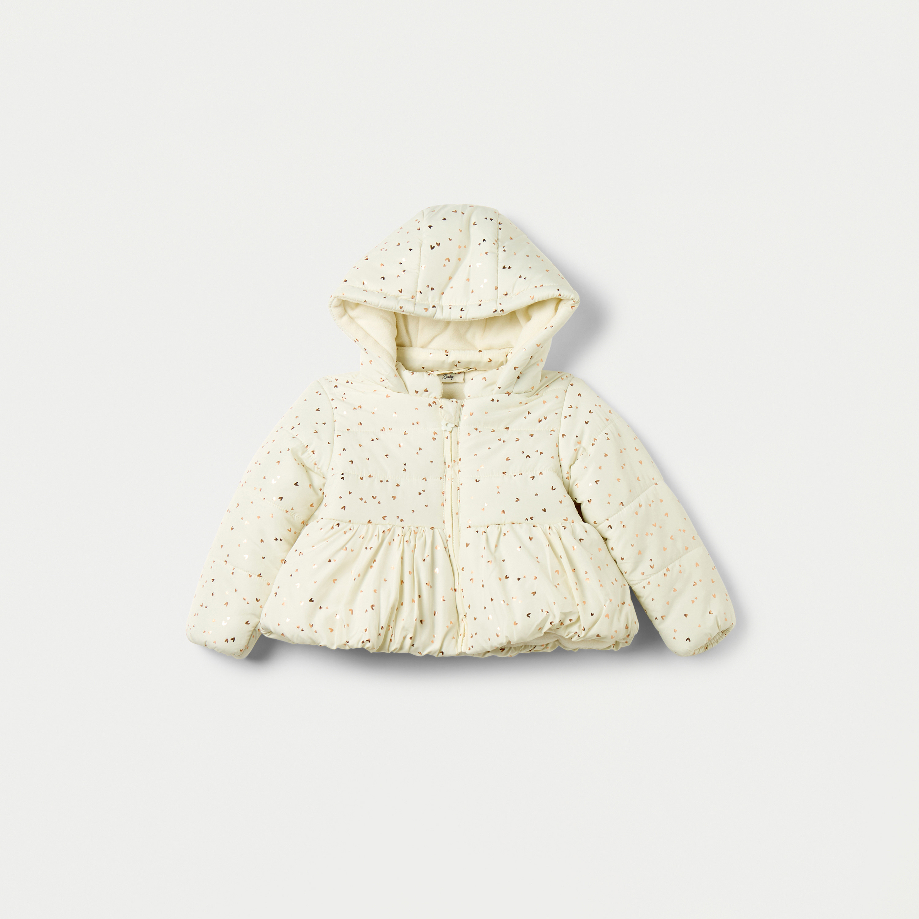 جاكيت ثقيل بأكمام طويلة وقبعة وطبعات قلب من جونيورز-baby-girls-clothing-winterwear-jacketsandcoats-image-1