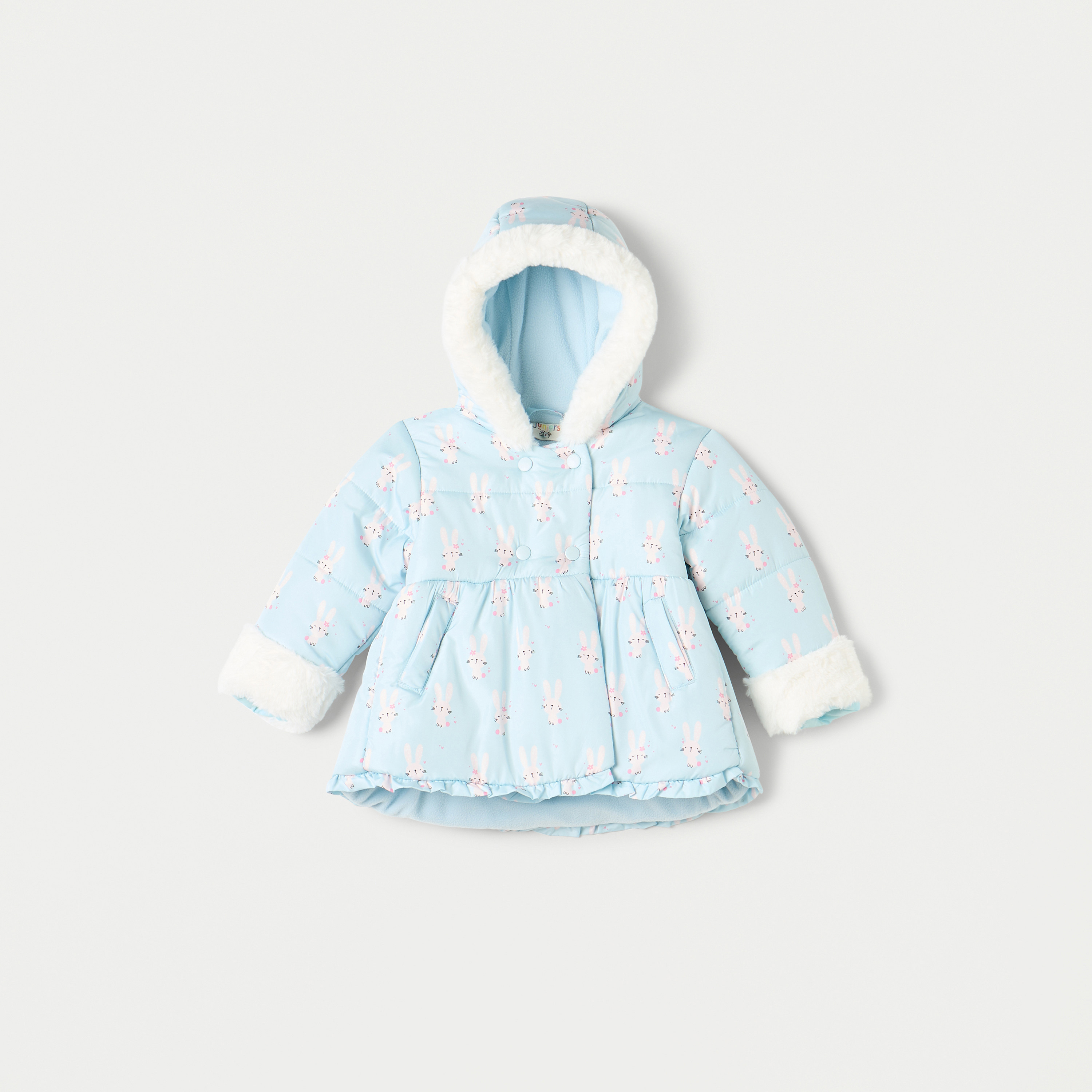 جاكيت ثقيل بطبعات أرنب مع قبعة من جونيورز-baby-girls-clothing-winterwear-jacketsandcoats-image-1