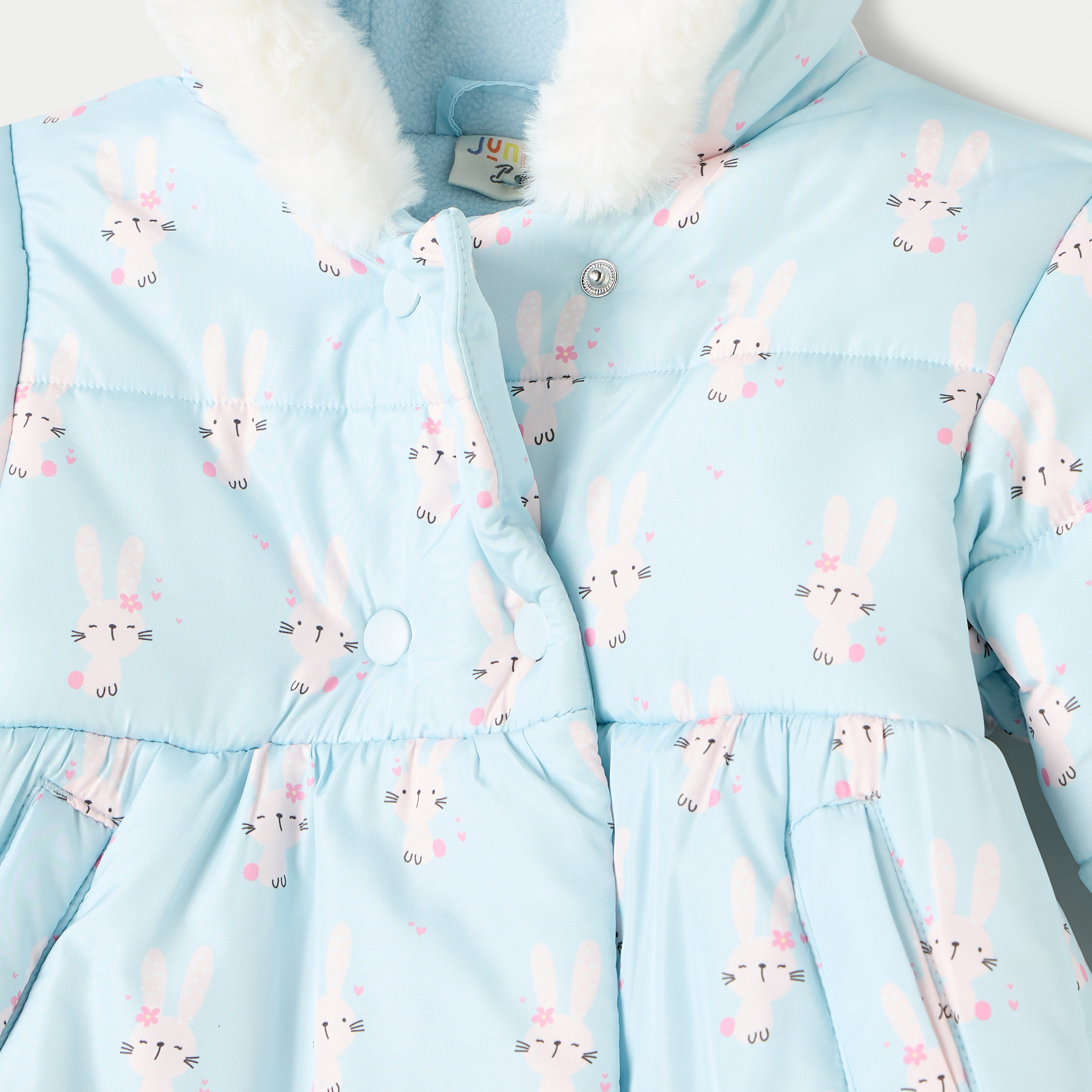 جاكيت ثقيل بطبعات أرنب مع قبعة من جونيورز-baby-girls-clothing-winterwear-jacketsandcoats-image-4