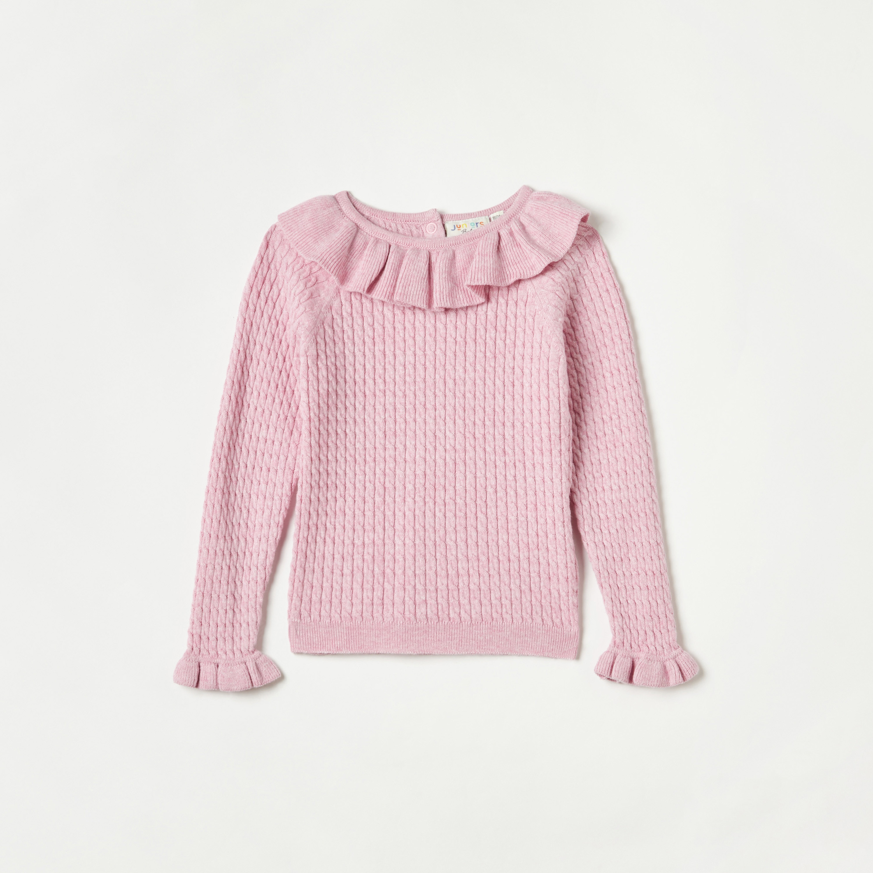 Juniors Textured Pullover with Long Sleeves and Ruffles-baby-girls-clothing-jumpersandcardigans-image-1