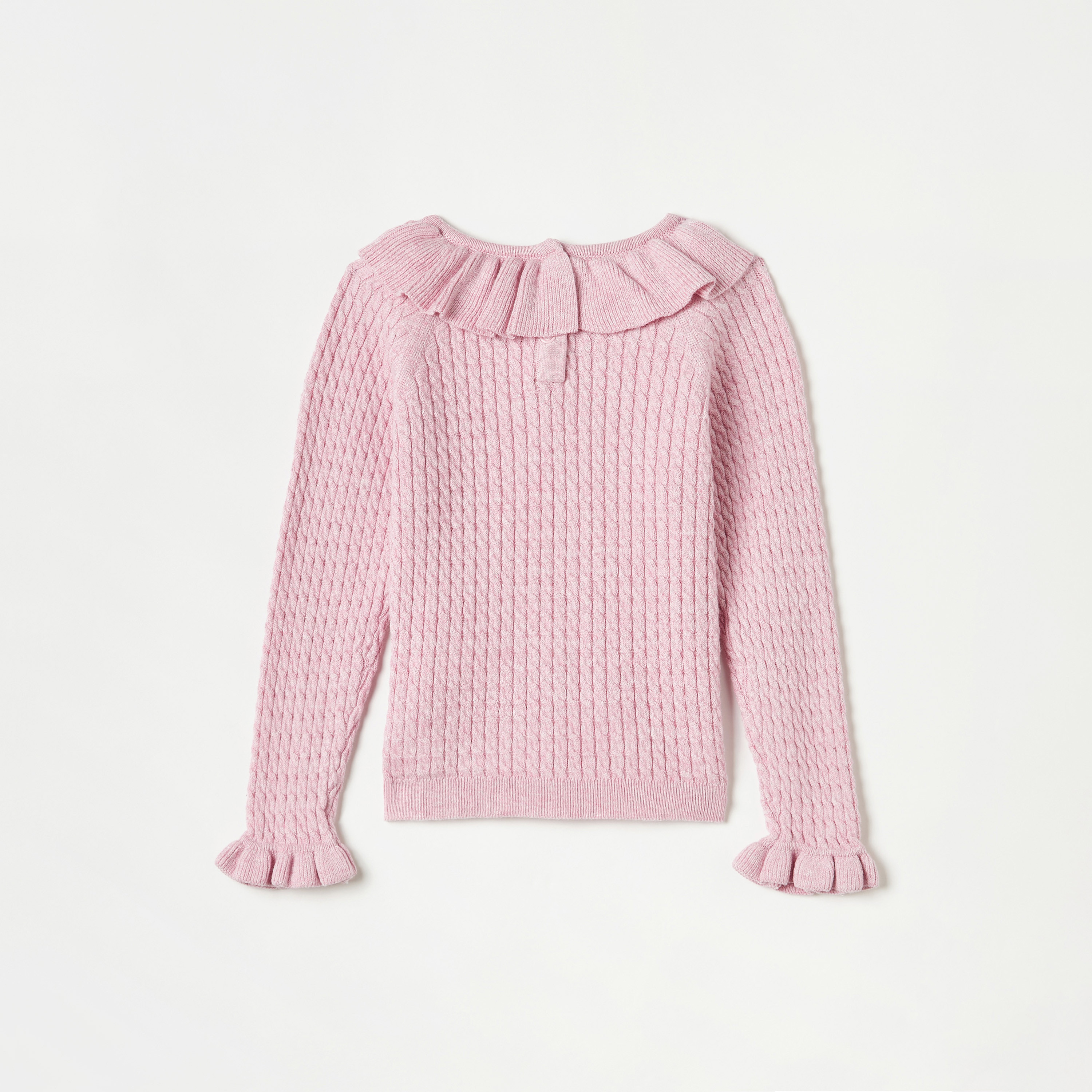 Juniors Textured Pullover with Long Sleeves and Ruffles-baby-girls-clothing-jumpersandcardigans-image-2