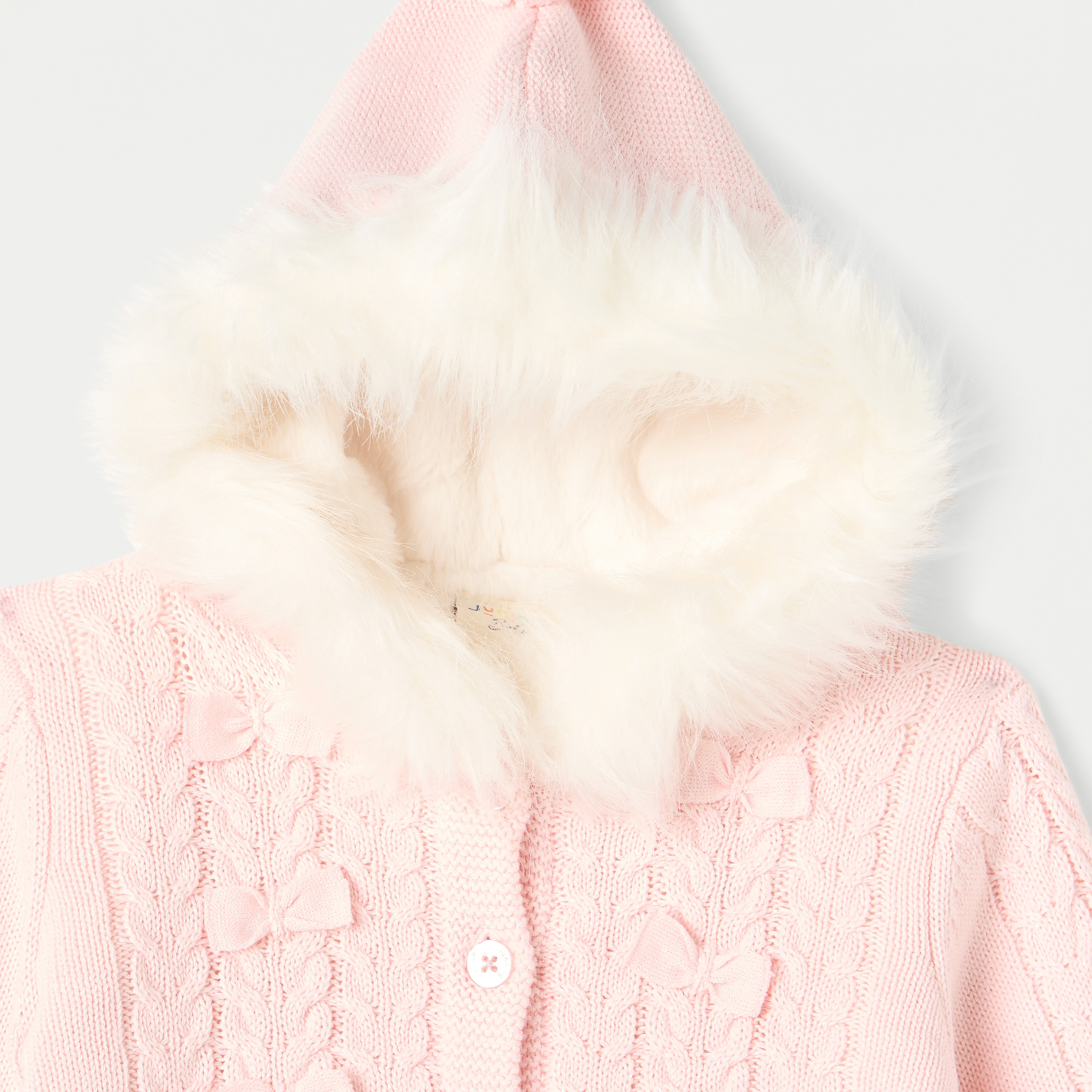 كارديجان بقبعة بارز الملمس بأكمام طويلة وتفاصيل فيونكة من جونيورز-baby-girls-clothing-jumpersandcardigans-image-2