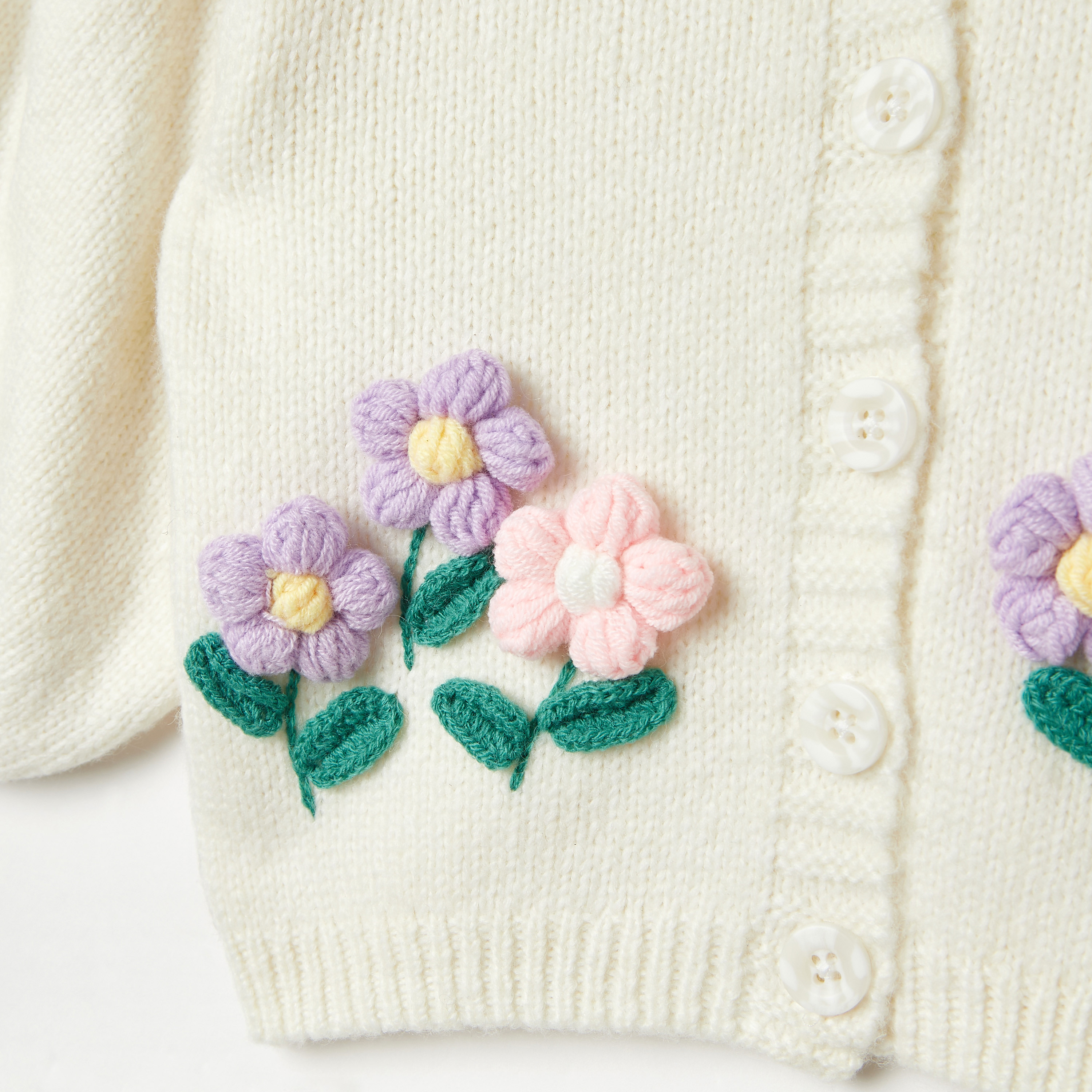 Juniors Floral Embroidered Cardigan with Button Closure and Puff Sleeves-baby-girls-clothing-jumpersandcardigans-image-2