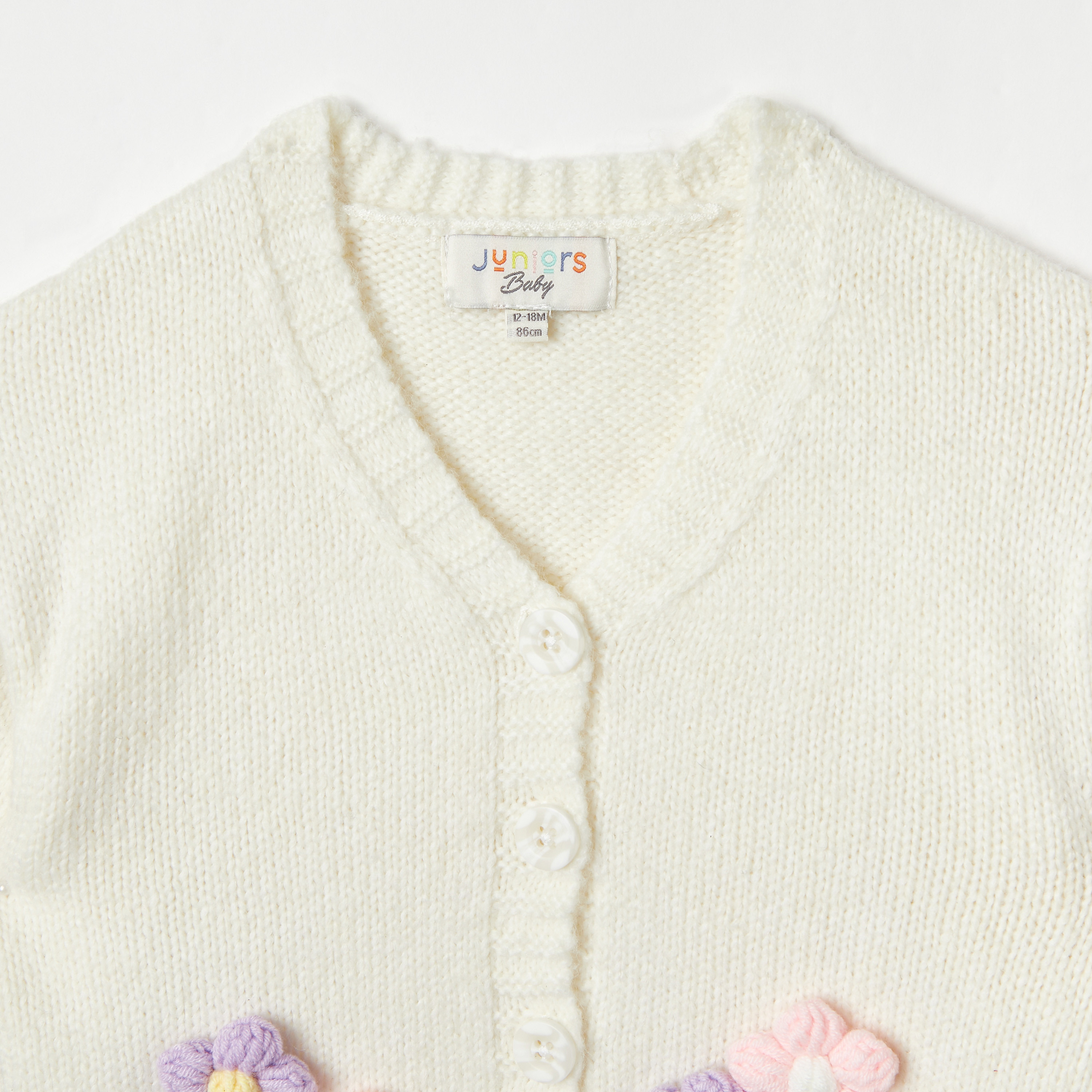 Juniors Floral Embroidered Cardigan with Button Closure and Puff Sleeves-baby-girls-clothing-jumpersandcardigans-image-3