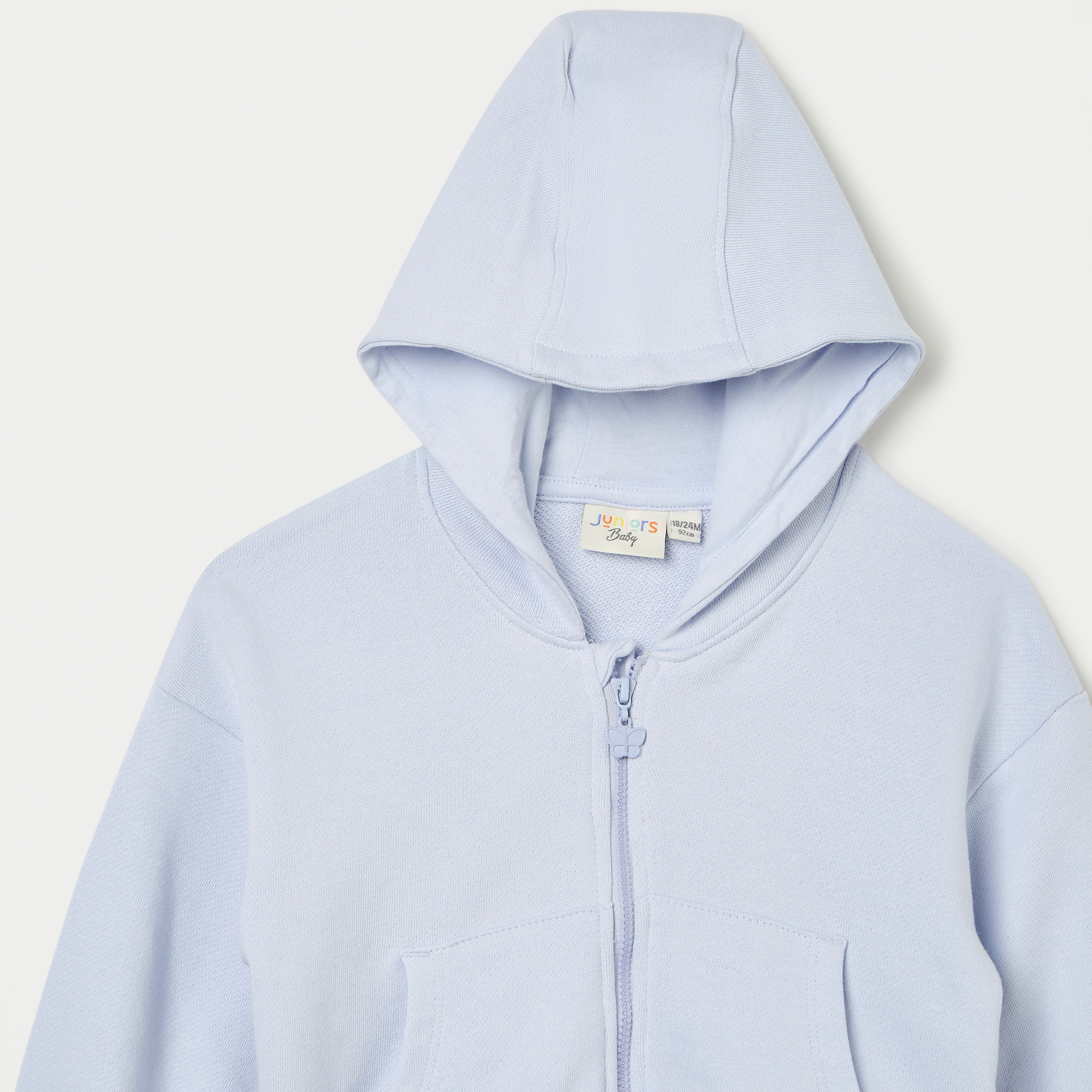 Juniors Solid Hooded Sweatshirt with Zip Closure and Long Sleeves-baby-girls-clothing-sweatshirts-image-3