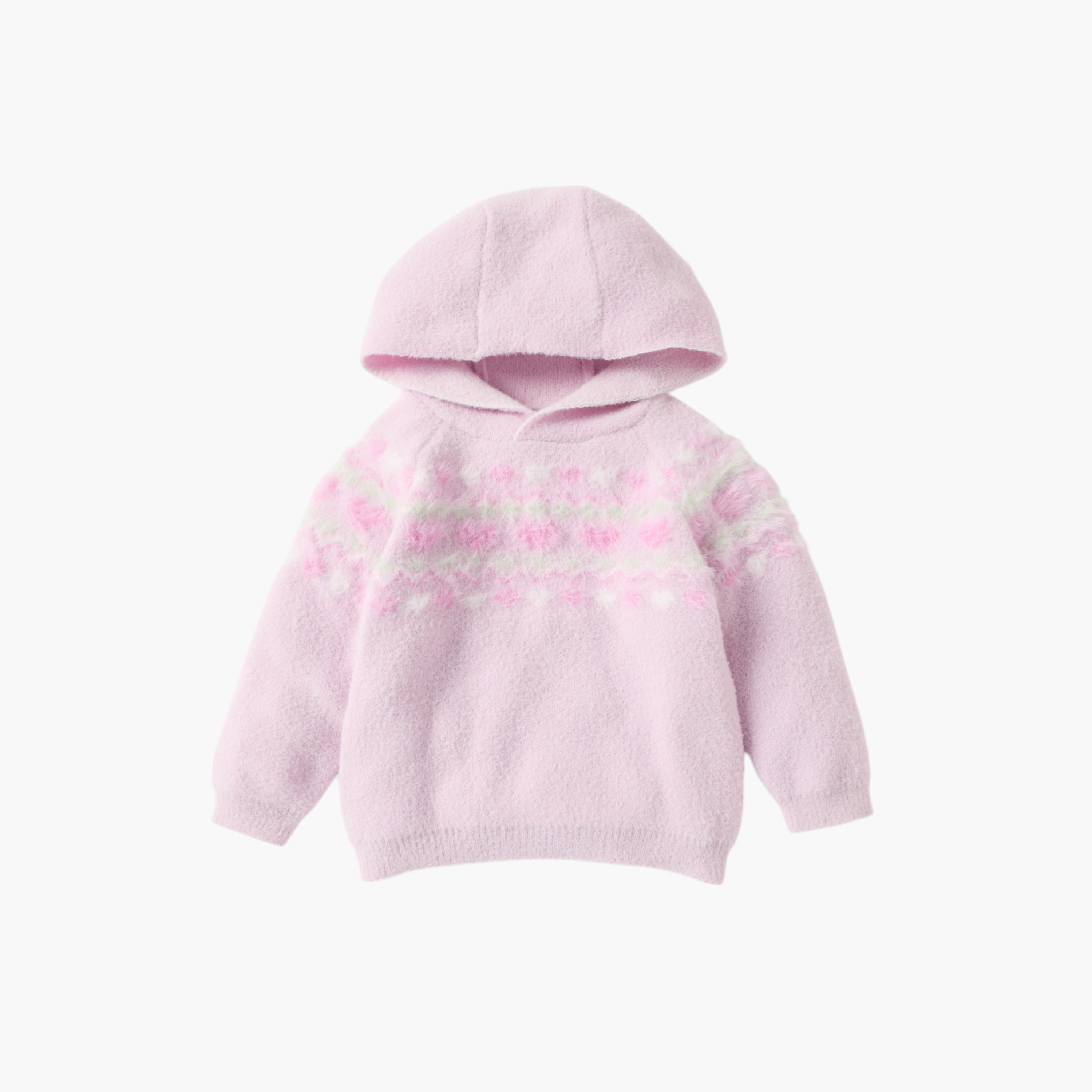 طقم سويت شيرت بارز الملمس بقبعة بأكمام طويلة وبنطلون رياضي من جونيورز-baby-girls-clothing-setsandcoords-image-2