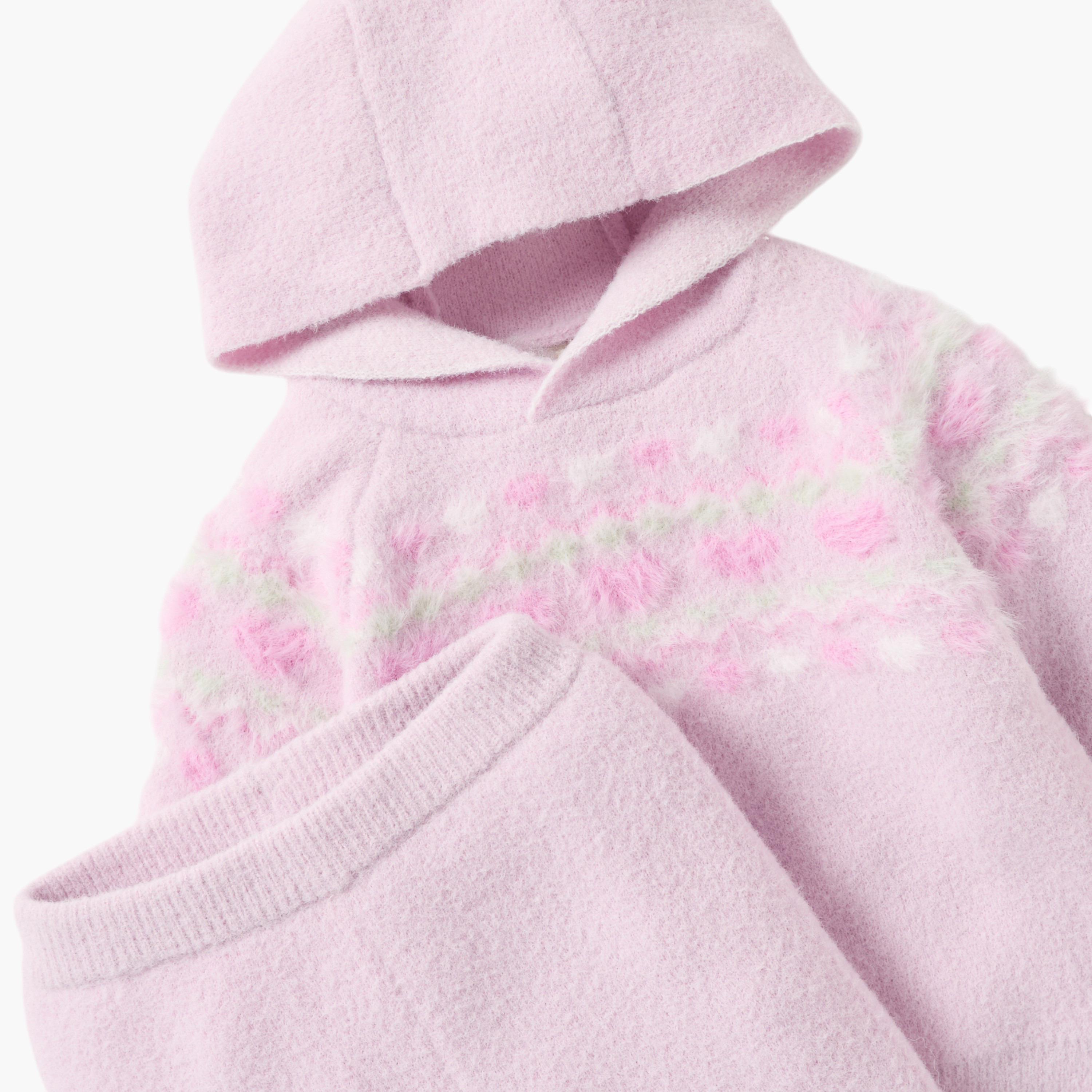 طقم سويت شيرت بارز الملمس بقبعة بأكمام طويلة وبنطلون رياضي من جونيورز-baby-girls-clothing-setsandcoords-image-4