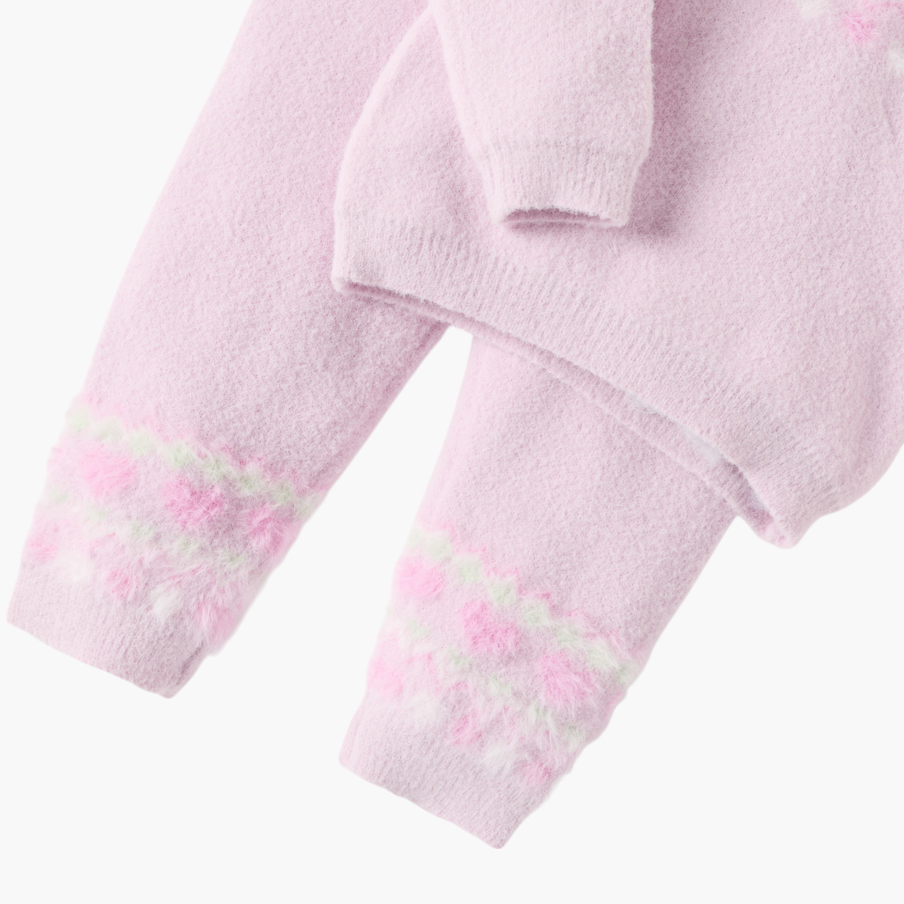 طقم سويت شيرت بارز الملمس بقبعة بأكمام طويلة وبنطلون رياضي من جونيورز-baby-girls-clothing-setsandcoords-image-5
