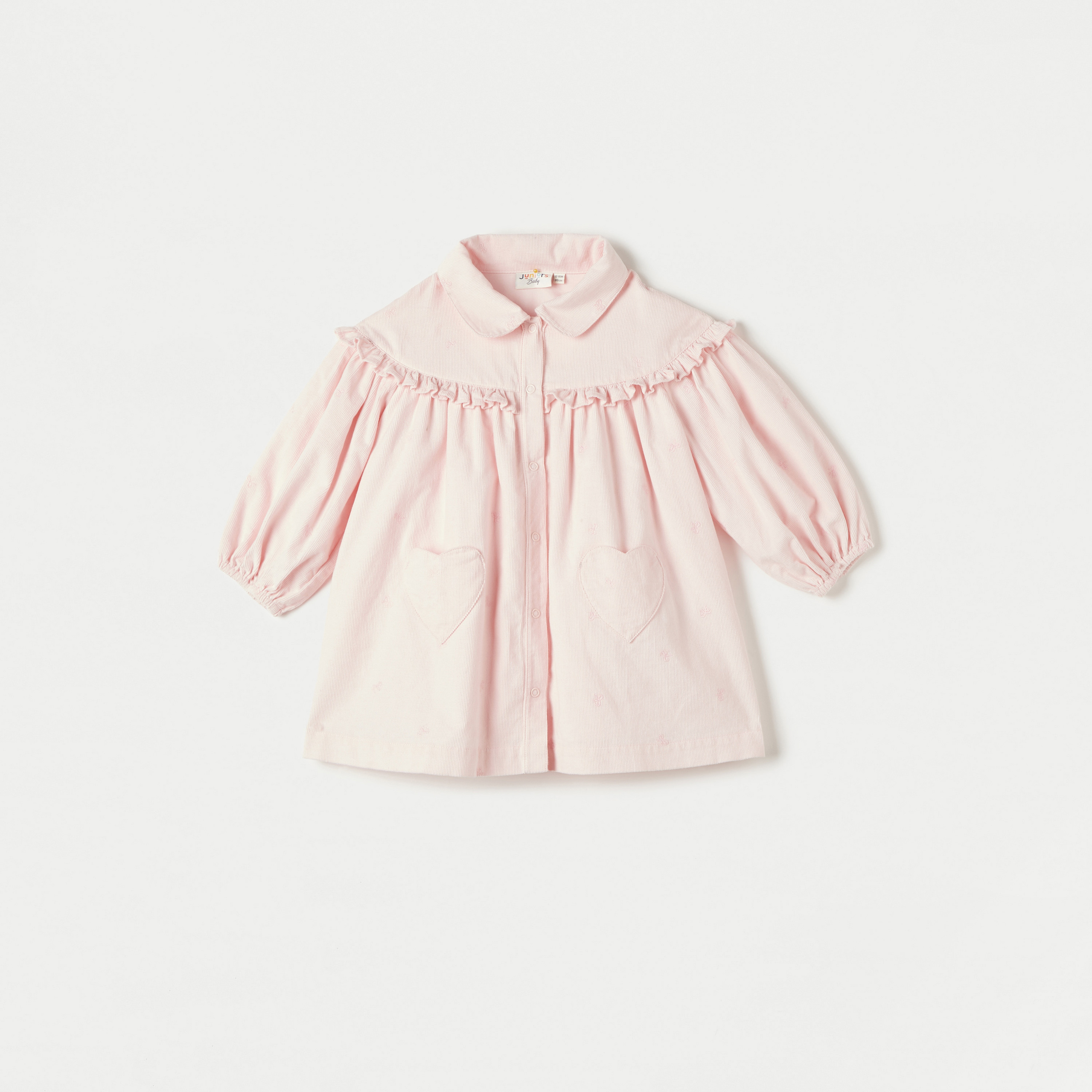 Juniors Ribbed Shirt Dress with Collar and Ruffle Detail-baby-girls-clothing-dressesandjumpsuits-image-1