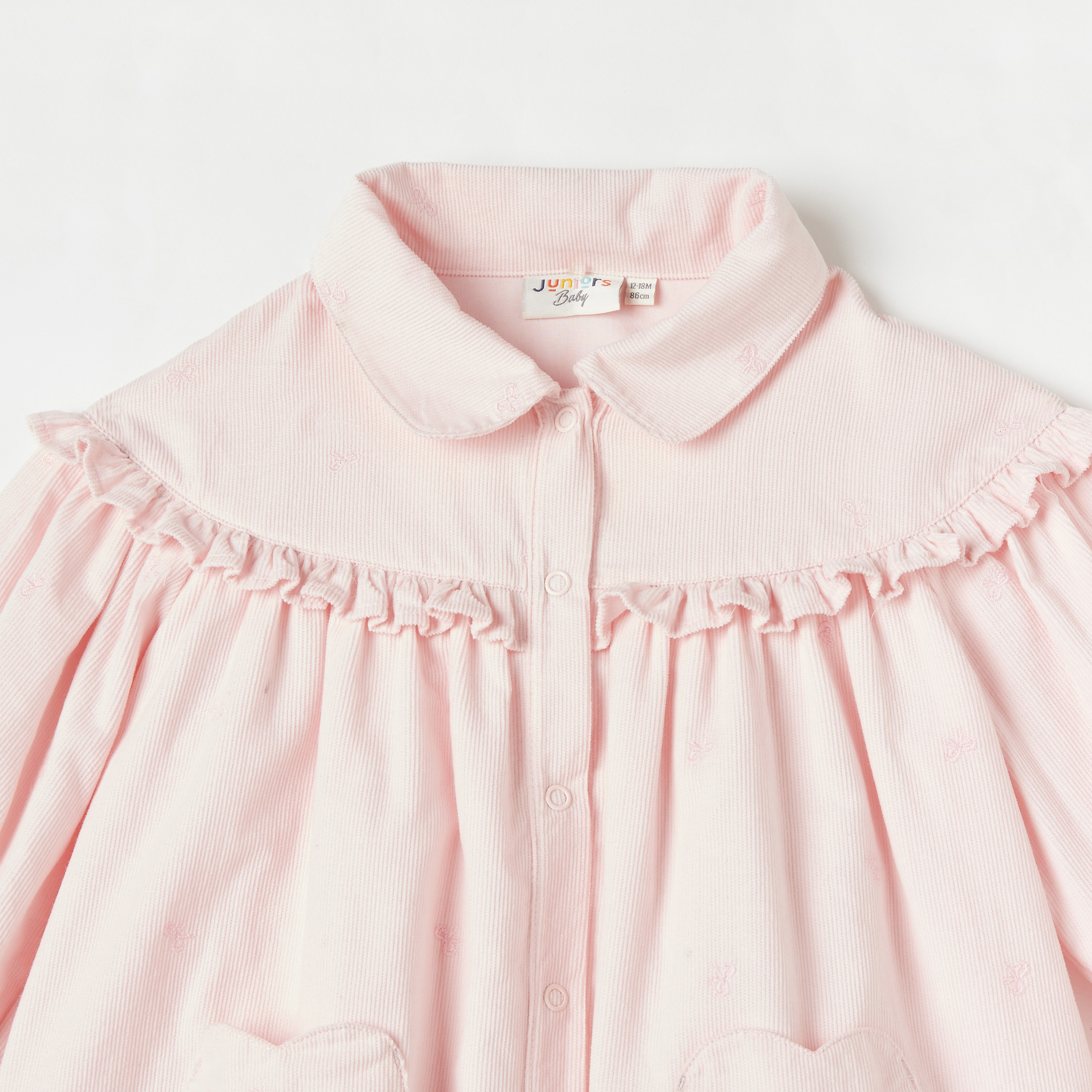 Juniors Ribbed Shirt Dress with Collar and Ruffle Detail-baby-girls-clothing-dressesandjumpsuits-image-5