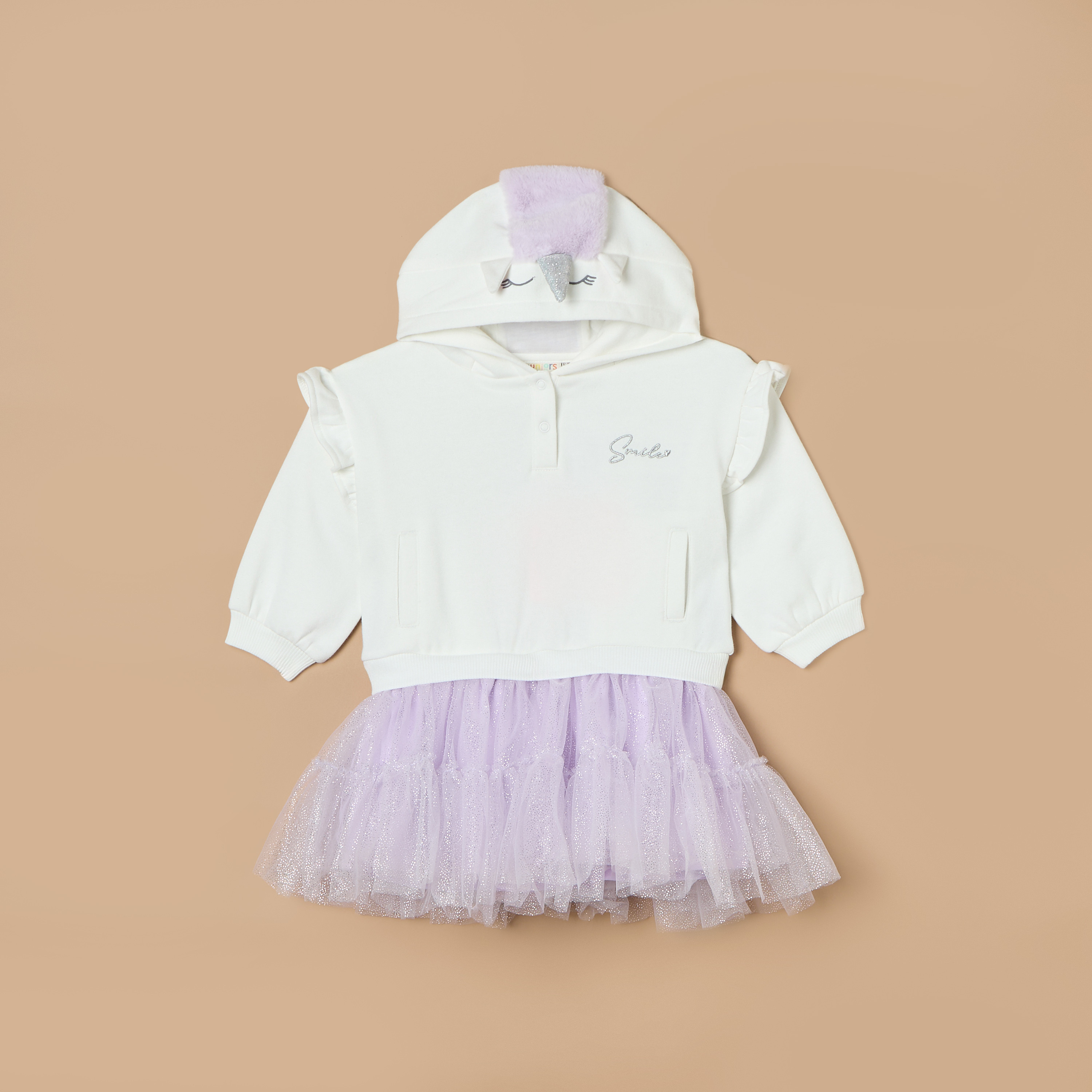 فستان سويت بأكمام طويلة وقبعة وزخارف يونيكورن من جونيورز-baby-girls-clothing-dressesandjumpsuits-image-1