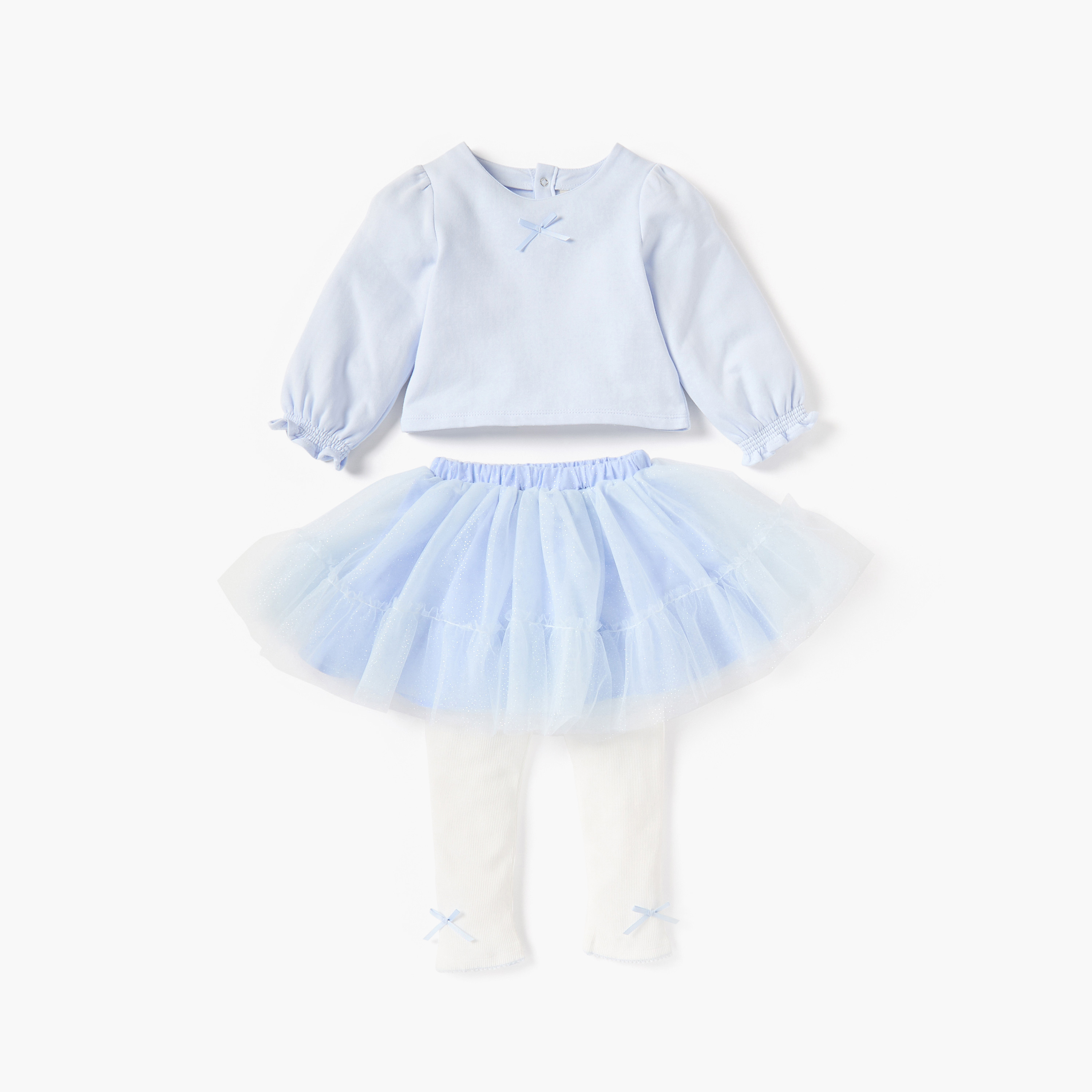 طقم بلوزة بتفاصيل فيونكة وتنورة مع جوارب طويلة من جونيورز-baby-girls-clothing-setsandcoords-image-1