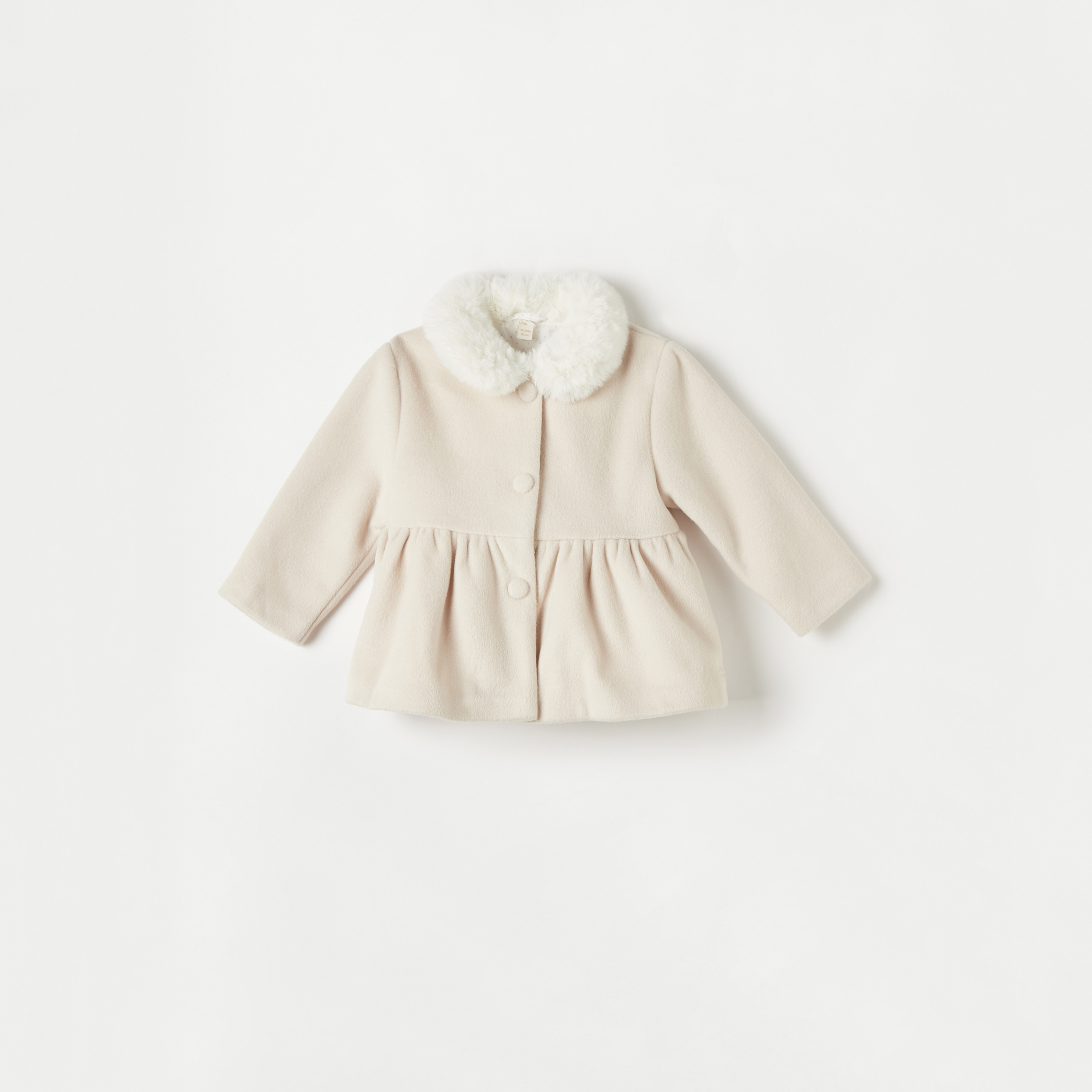 جاكيت فرو صناعي بارز الملمس بأزرار إغلاق وتفاصيل فيونكة من جيجلز-baby-girls-clothing-winterwear-jacketsandcoats-image-1