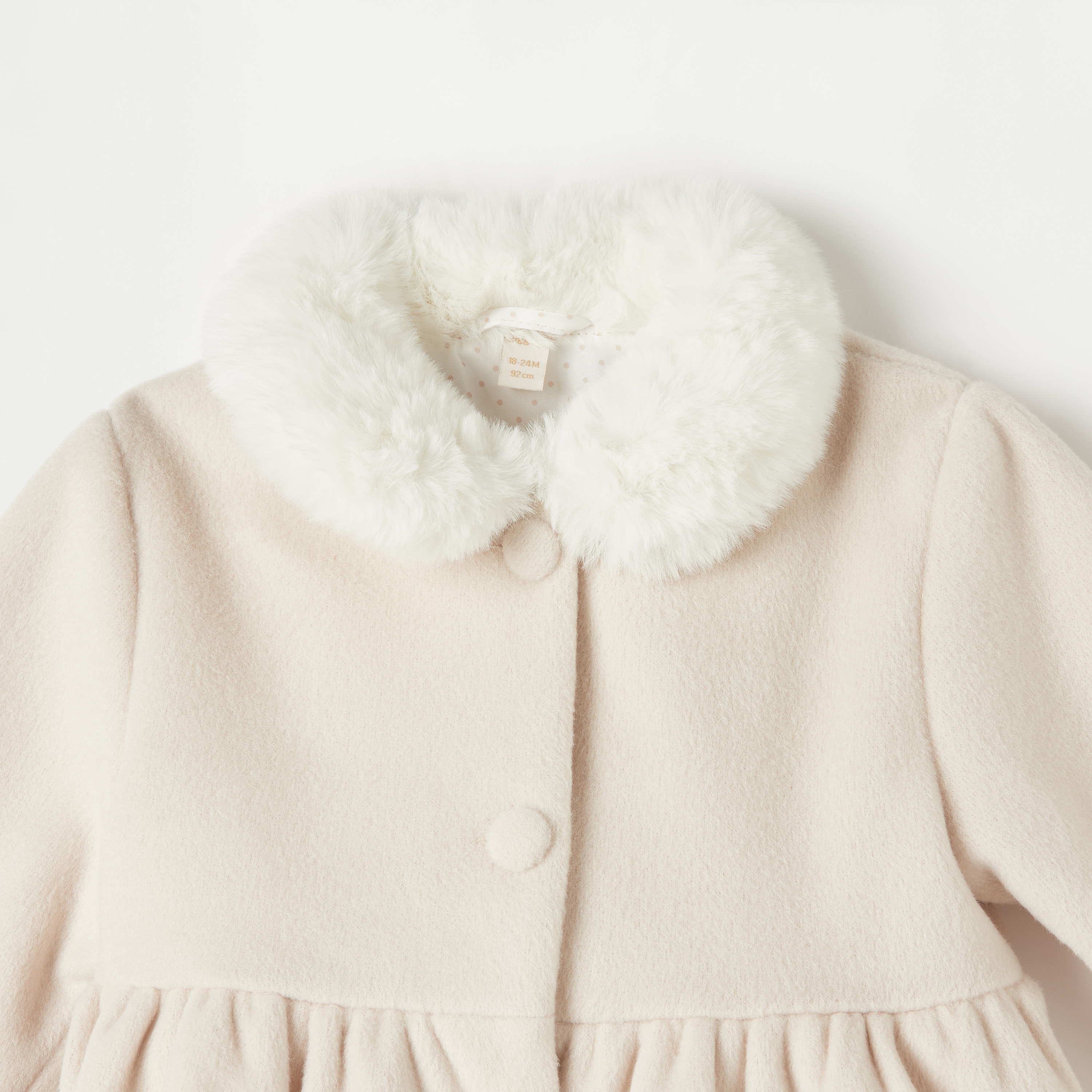 جاكيت فرو صناعي بارز الملمس بأزرار إغلاق وتفاصيل فيونكة من جيجلز-baby-girls-clothing-winterwear-jacketsandcoats-image-3