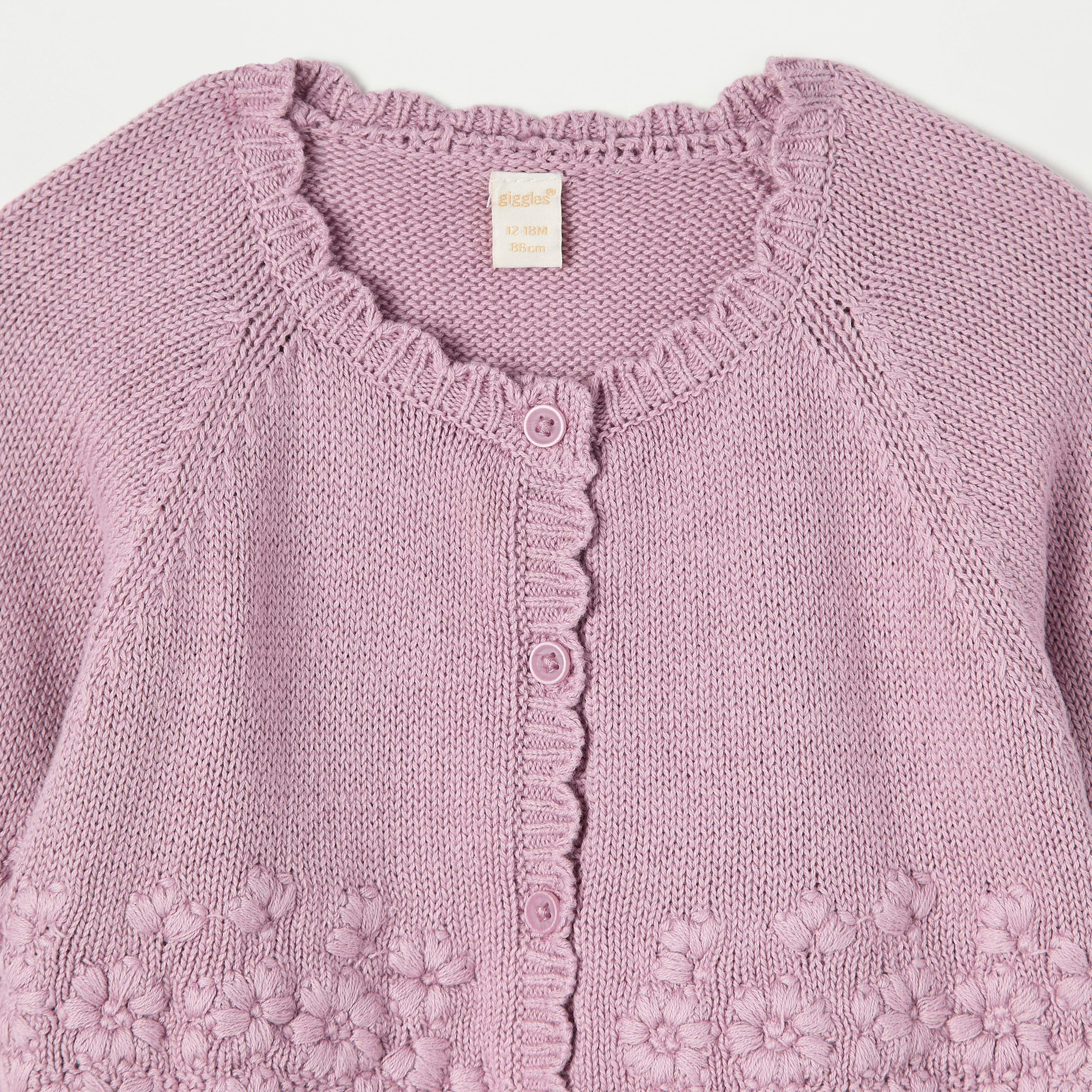 Giggles Floral Embroidered Long Sleeves Cardigan with Button Closure-baby-girls-clothing-jumpersandcardigans-image-2