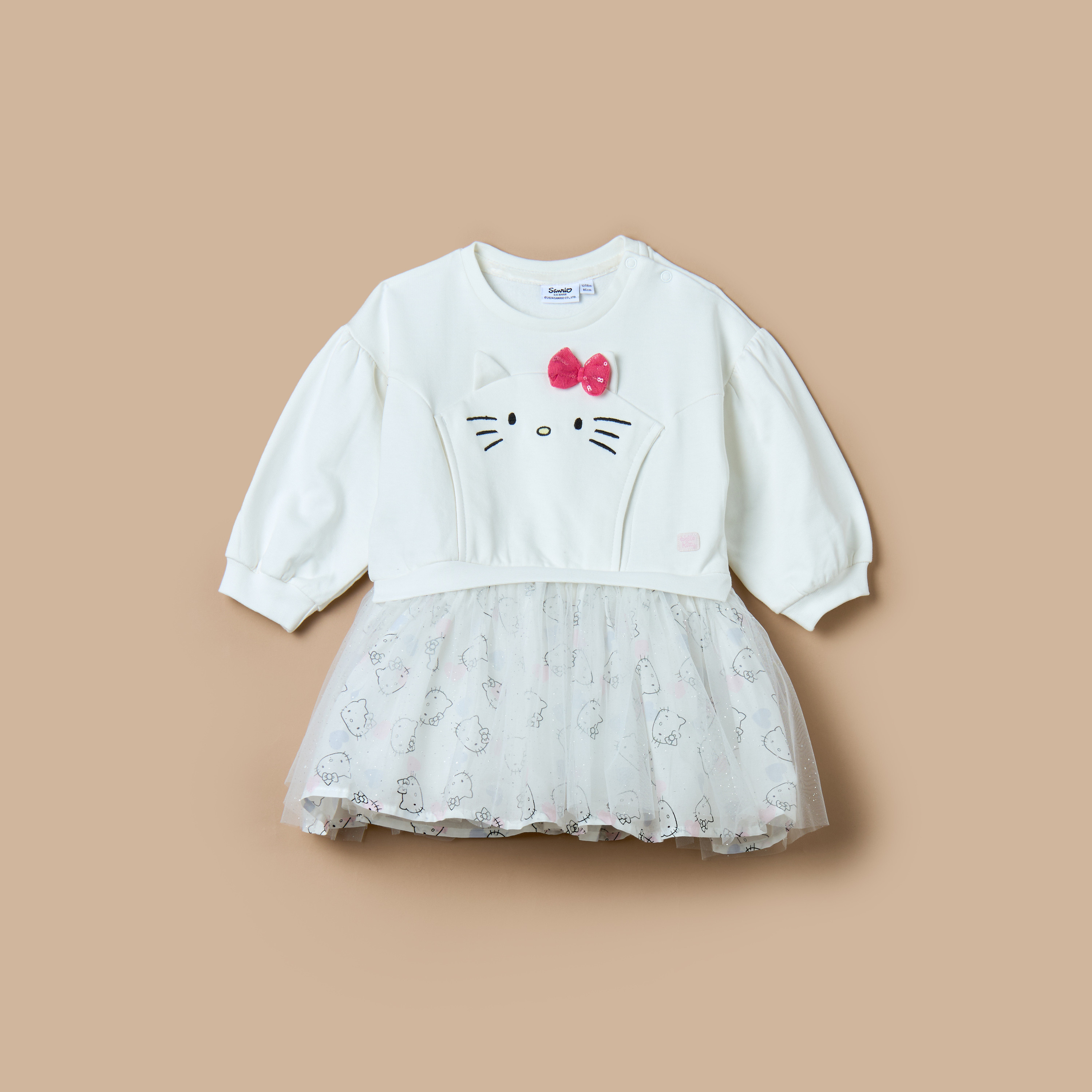 Sanrio Hello Kitty Bow Applique A-line Sweat Dress with Long Sleeves-baby-girls-clothing-dressesandjumpsuits-image-1