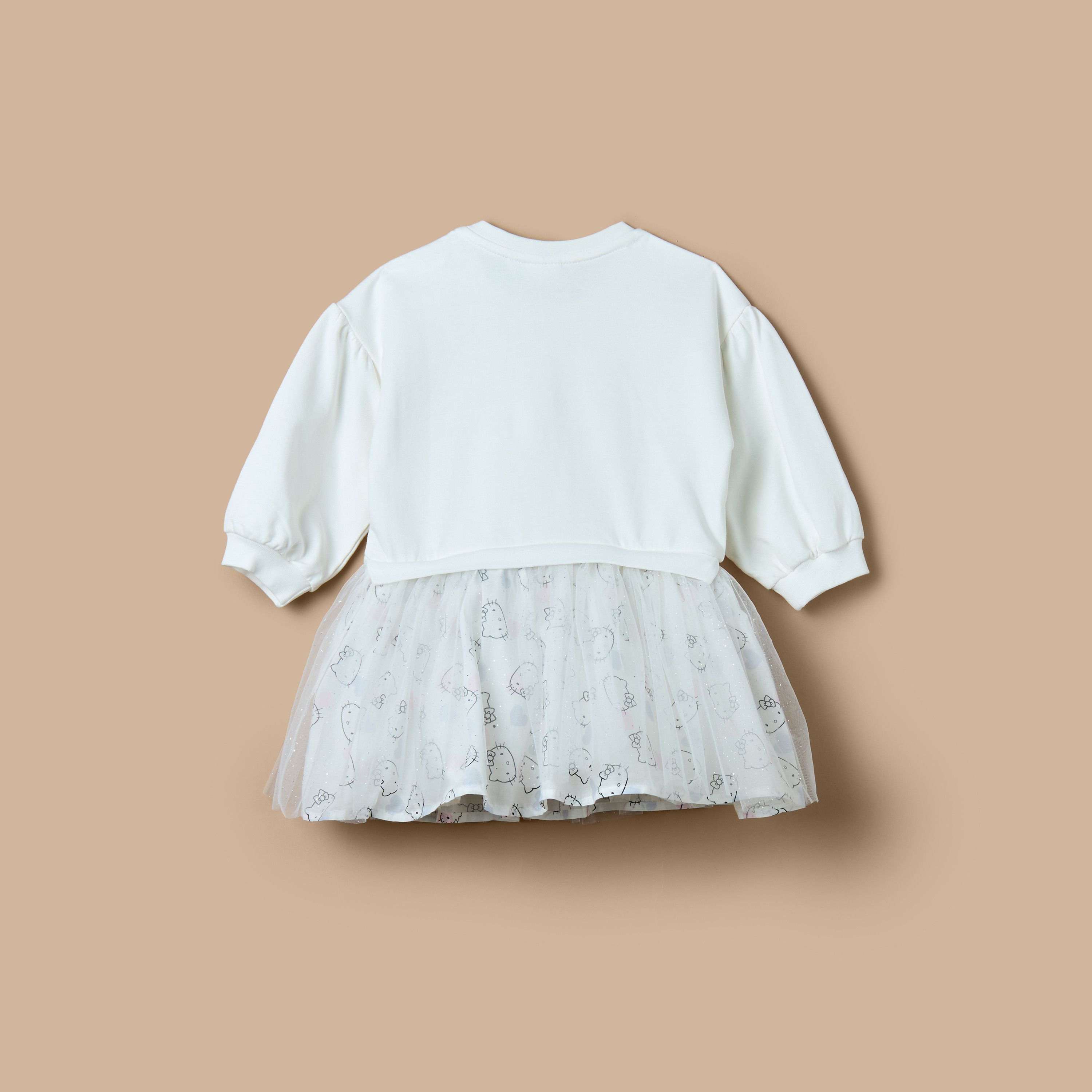 Sanrio Hello Kitty Bow Applique A-line Sweat Dress with Long Sleeves-baby-girls-clothing-dressesandjumpsuits-image-2