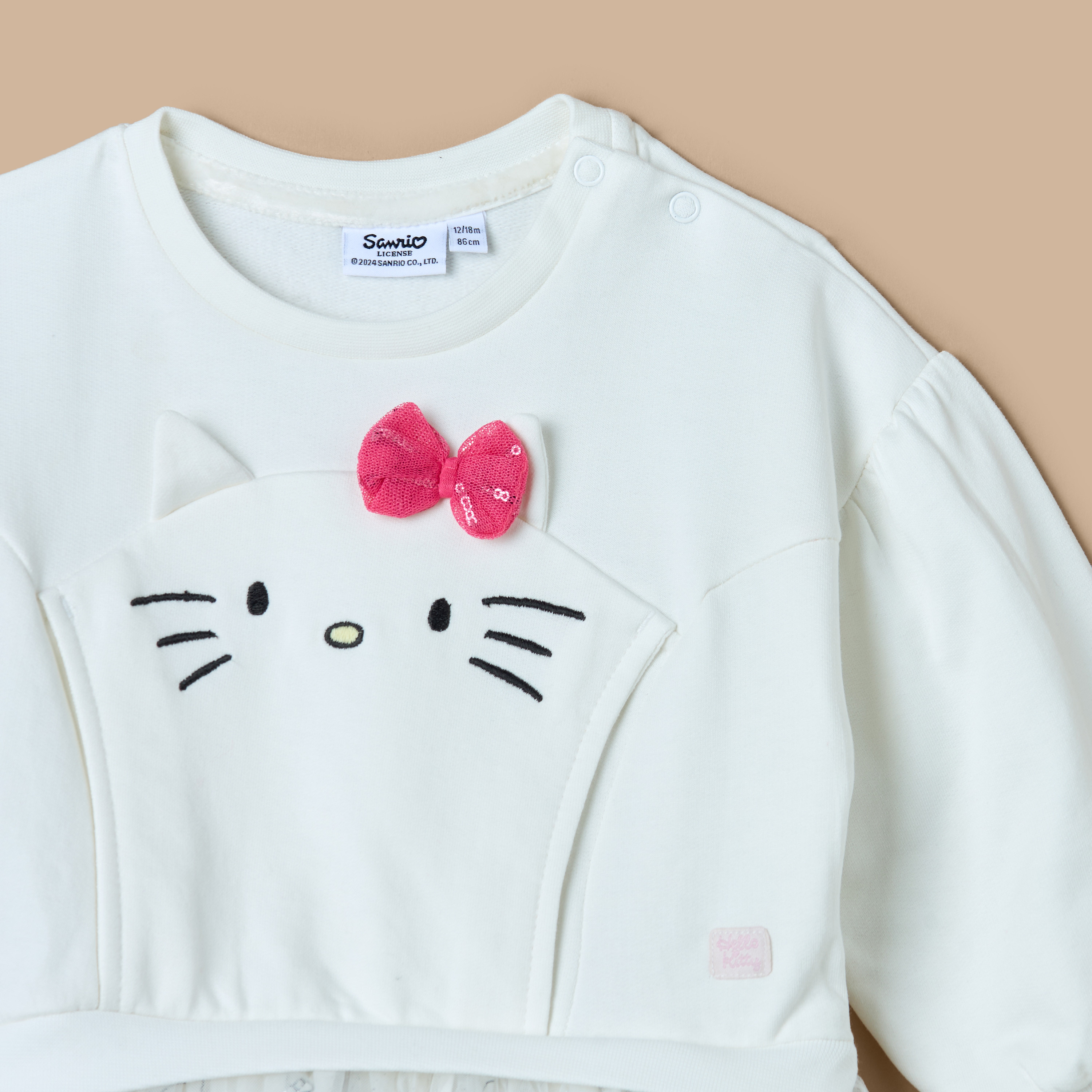Sanrio Hello Kitty Bow Applique A-line Sweat Dress with Long Sleeves-baby-girls-clothing-dressesandjumpsuits-image-3