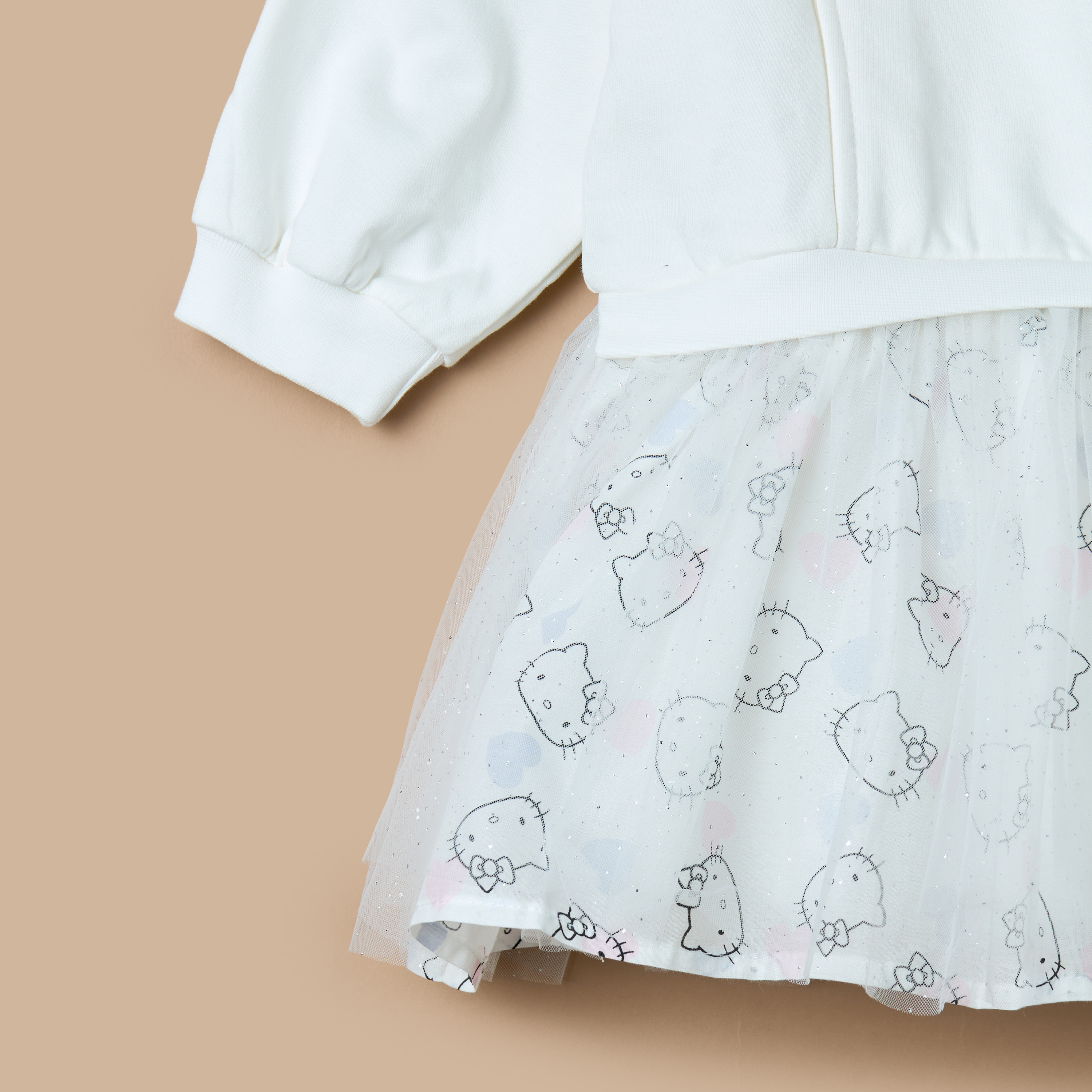 Sanrio Hello Kitty Bow Applique A-line Sweat Dress with Long Sleeves-baby-girls-clothing-dressesandjumpsuits-image-4