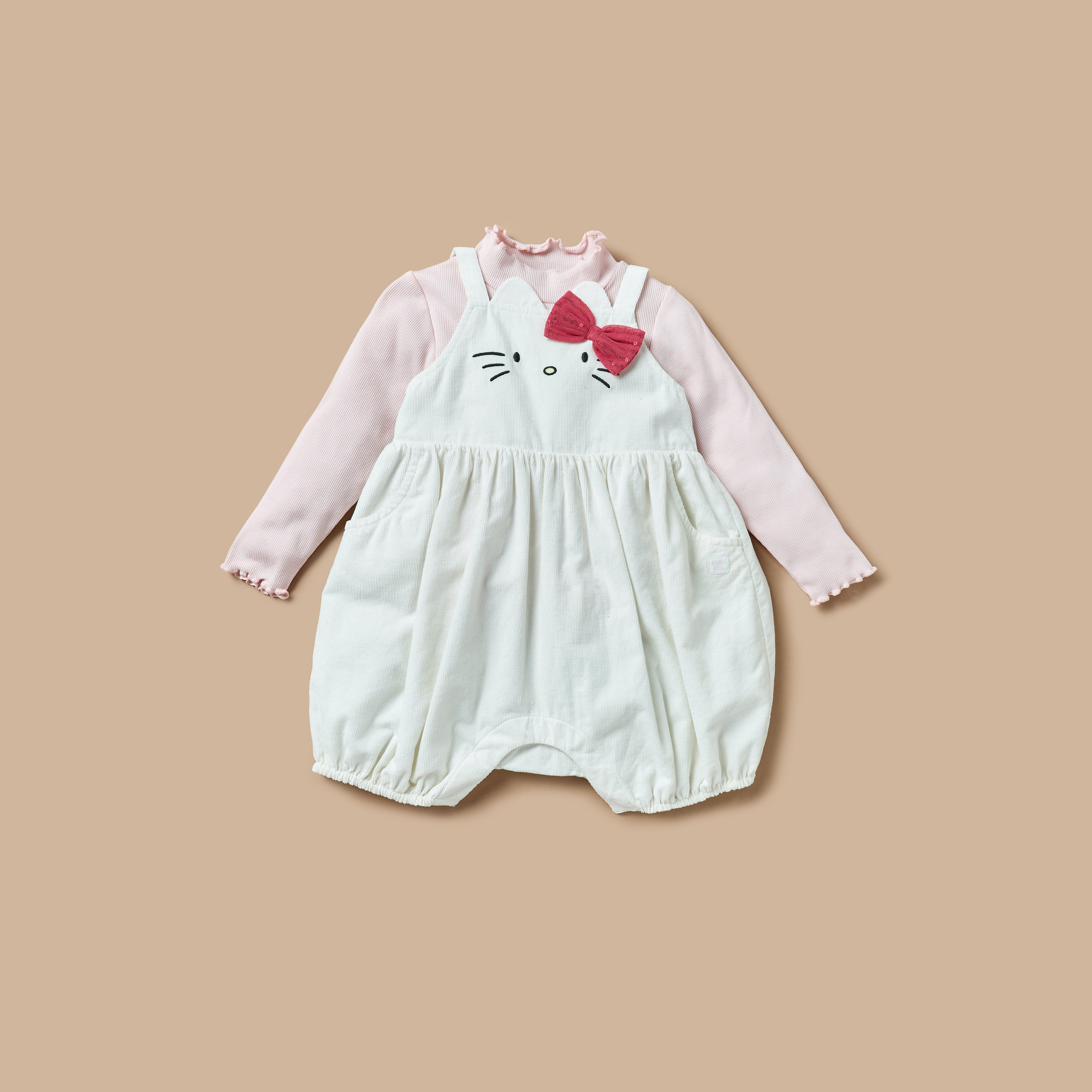 Sanrio Hello Kitty Detail Dungaree and Turtle Neck Top Set-baby-girls-clothing-setsandcoords-image-1