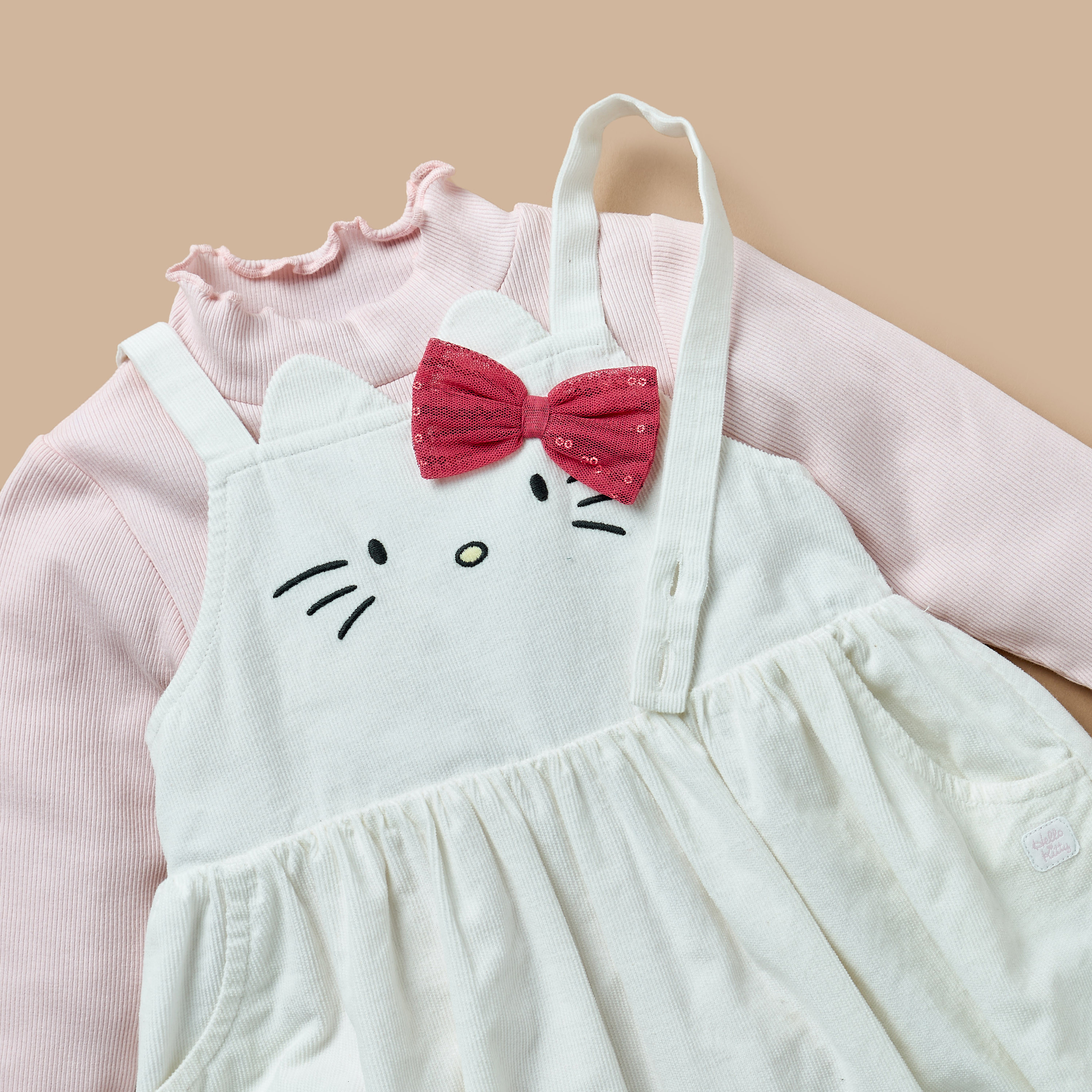 Sanrio Hello Kitty Detail Dungaree and Turtle Neck Top Set-baby-girls-clothing-setsandcoords-image-4