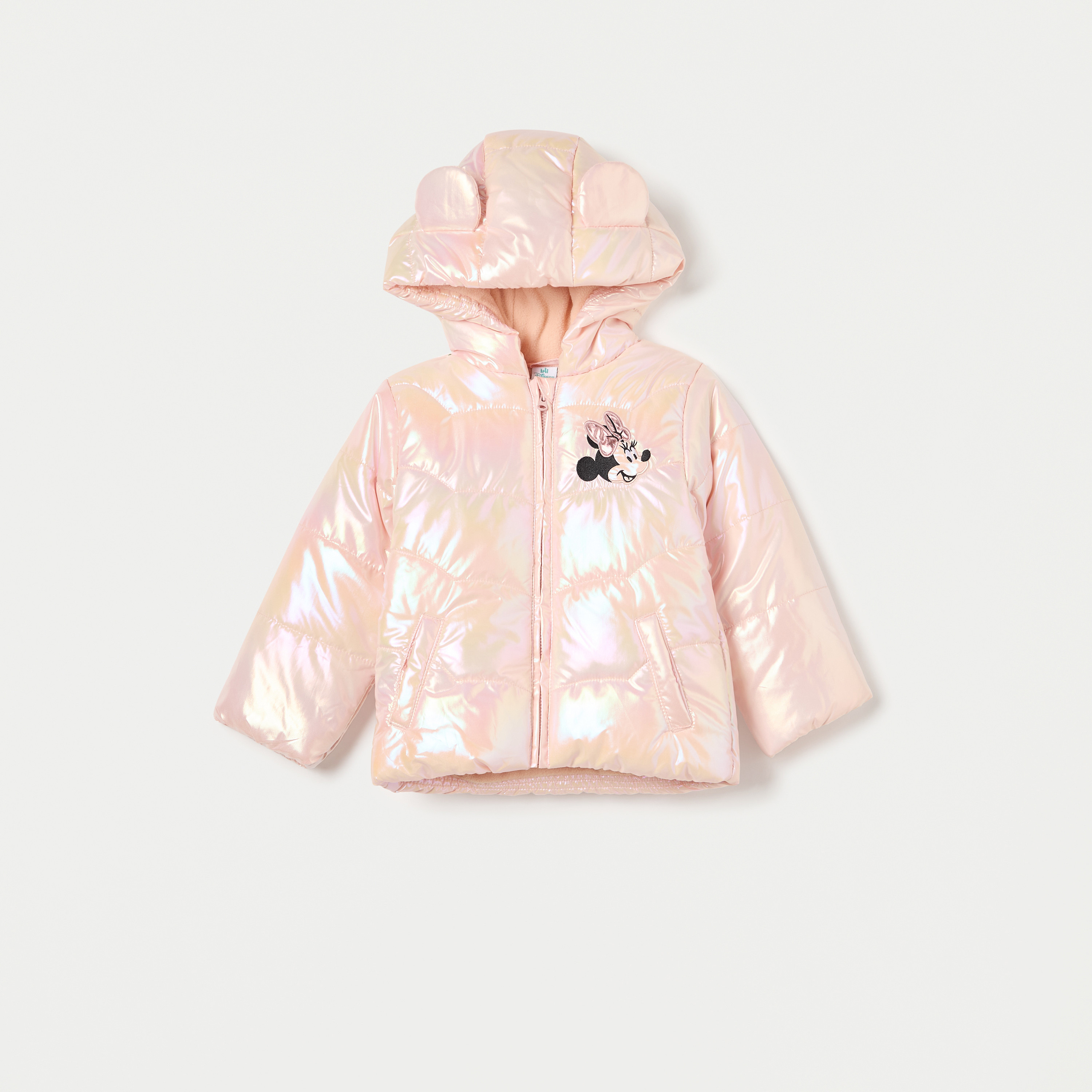 Disney Minnie Mouse Print Quilted Zip Through Hooded Jacket with Ear Applique-baby-girls-clothing-winterwear-jacketsandcoats-image-1