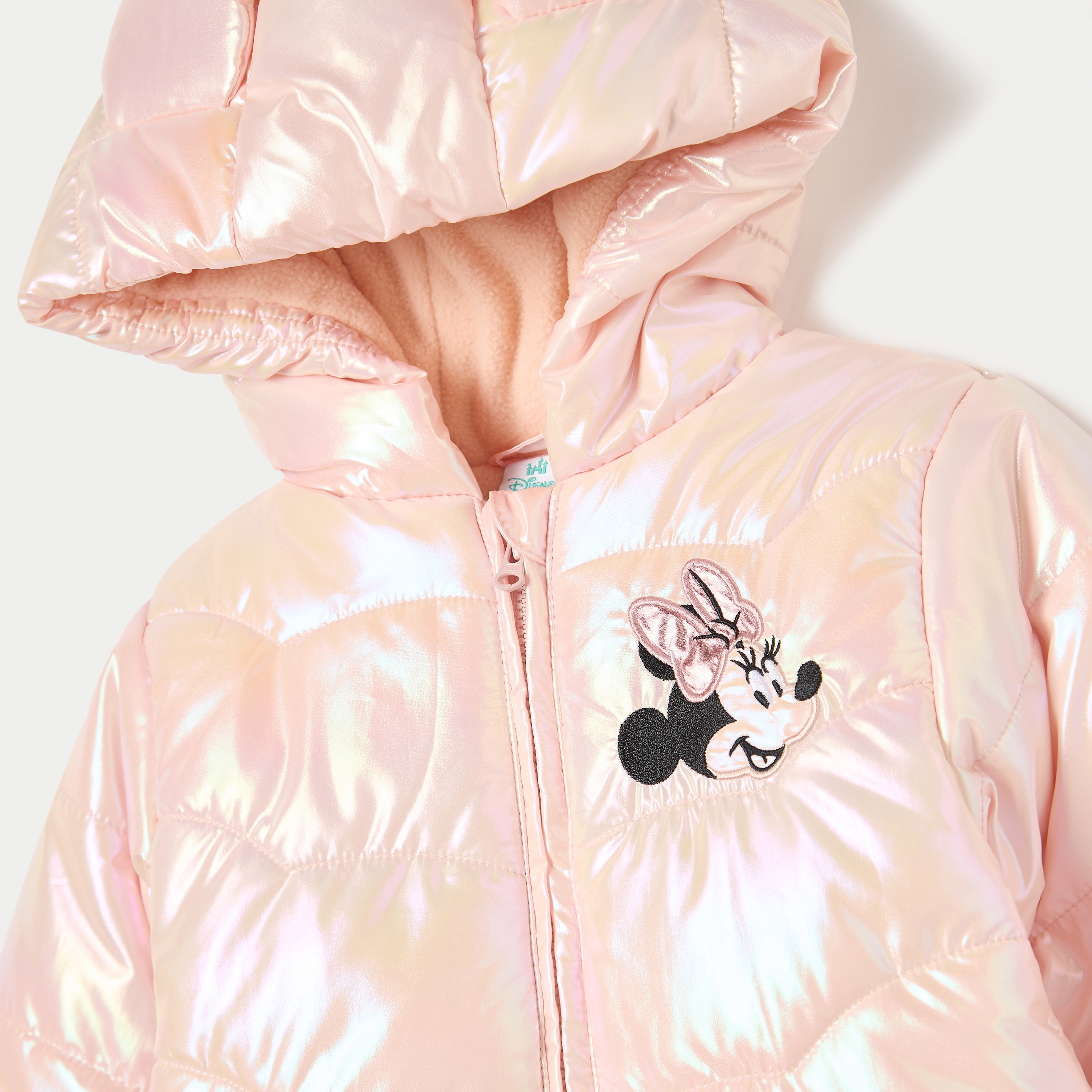 Disney Minnie Mouse Print Quilted Zip Through Hooded Jacket with Ear Applique-baby-girls-clothing-winterwear-jacketsandcoats-image-3