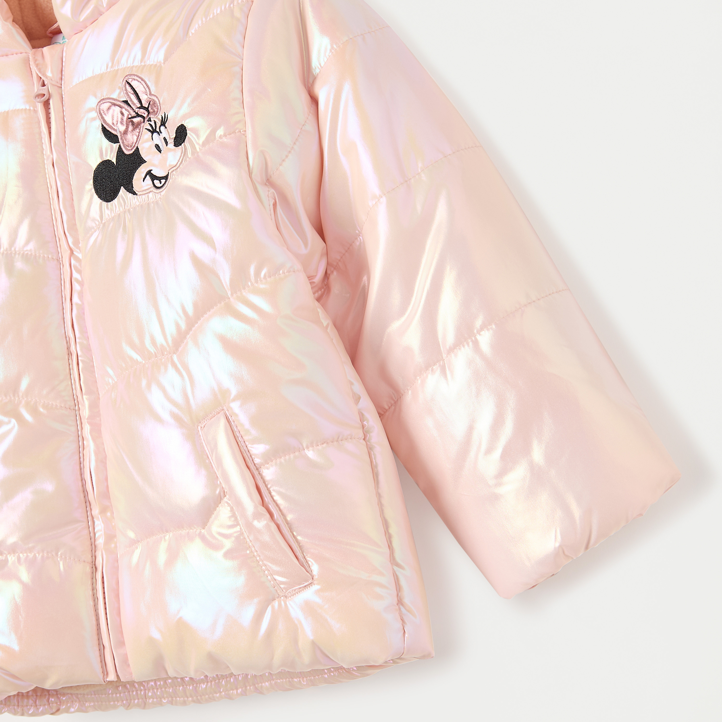 Disney Minnie Mouse Print Quilted Zip Through Hooded Jacket with Ear Applique-baby-girls-clothing-winterwear-jacketsandcoats-image-4