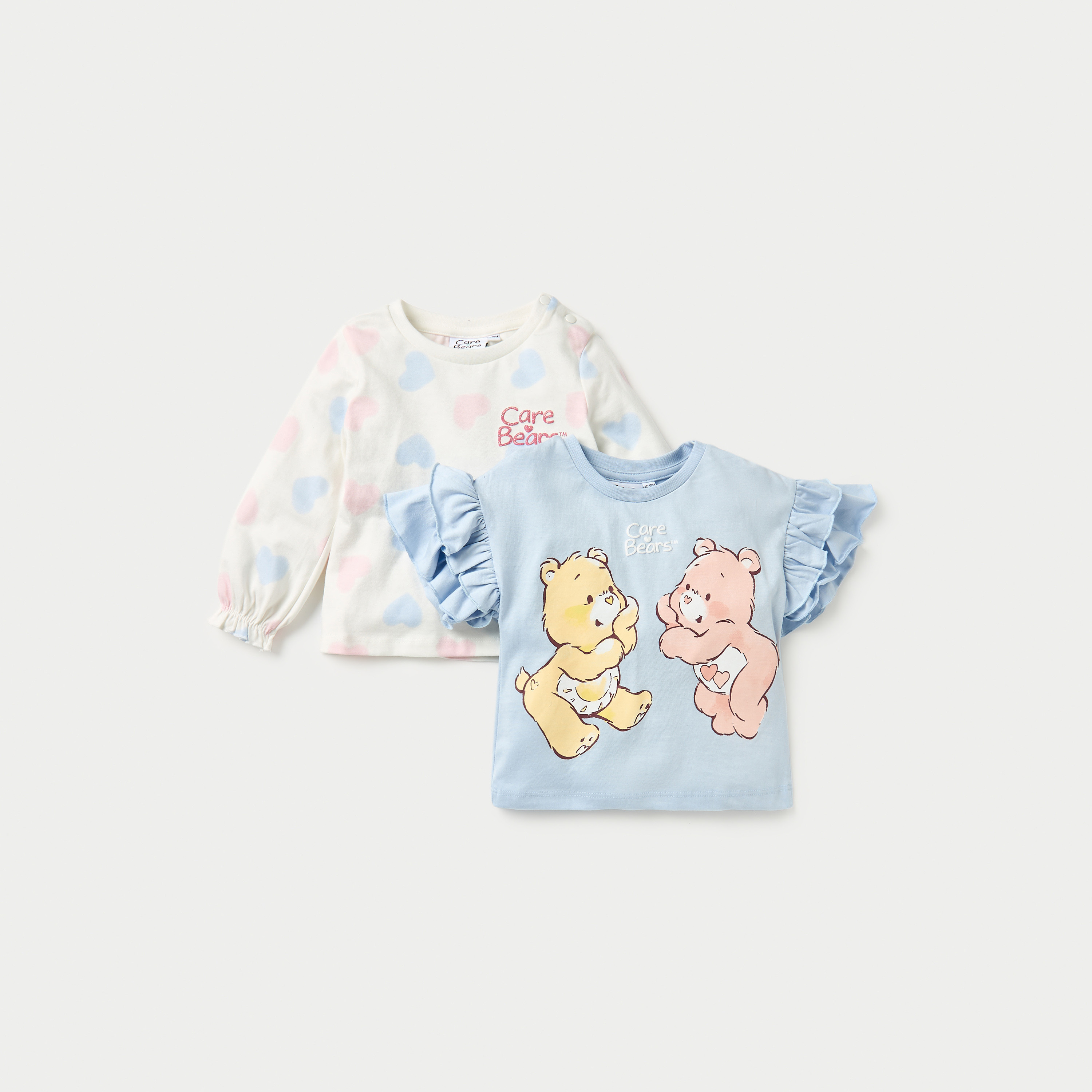 Cloud Co Care Bears Print T-shirt with Crew Neck - Set of 2-baby-girls-clothing-tshirts-image-1