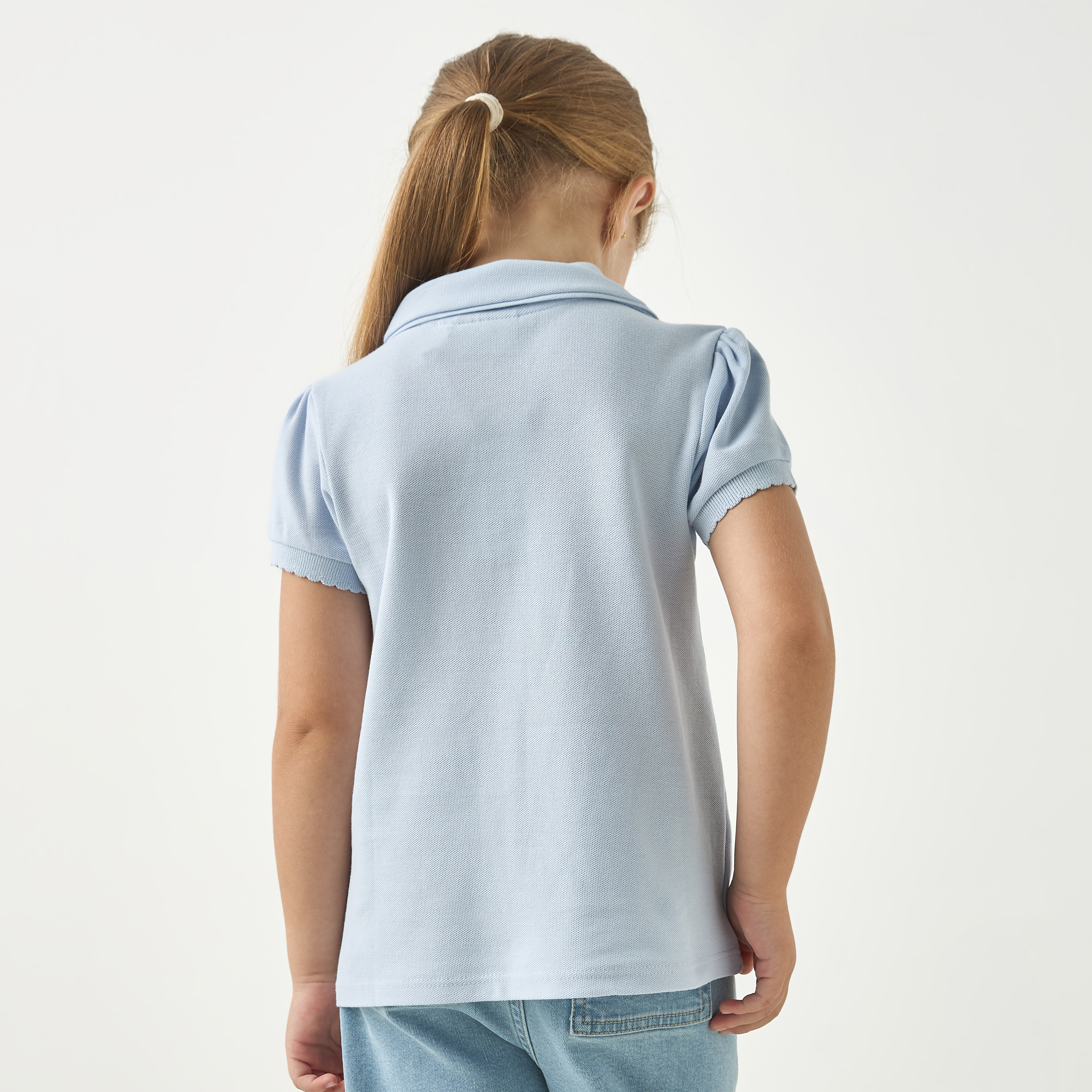 تيشيرت بولو بأكمام قصيرة وتطريز زهري من جونيورز-girls-clothing-tshirts-image-3