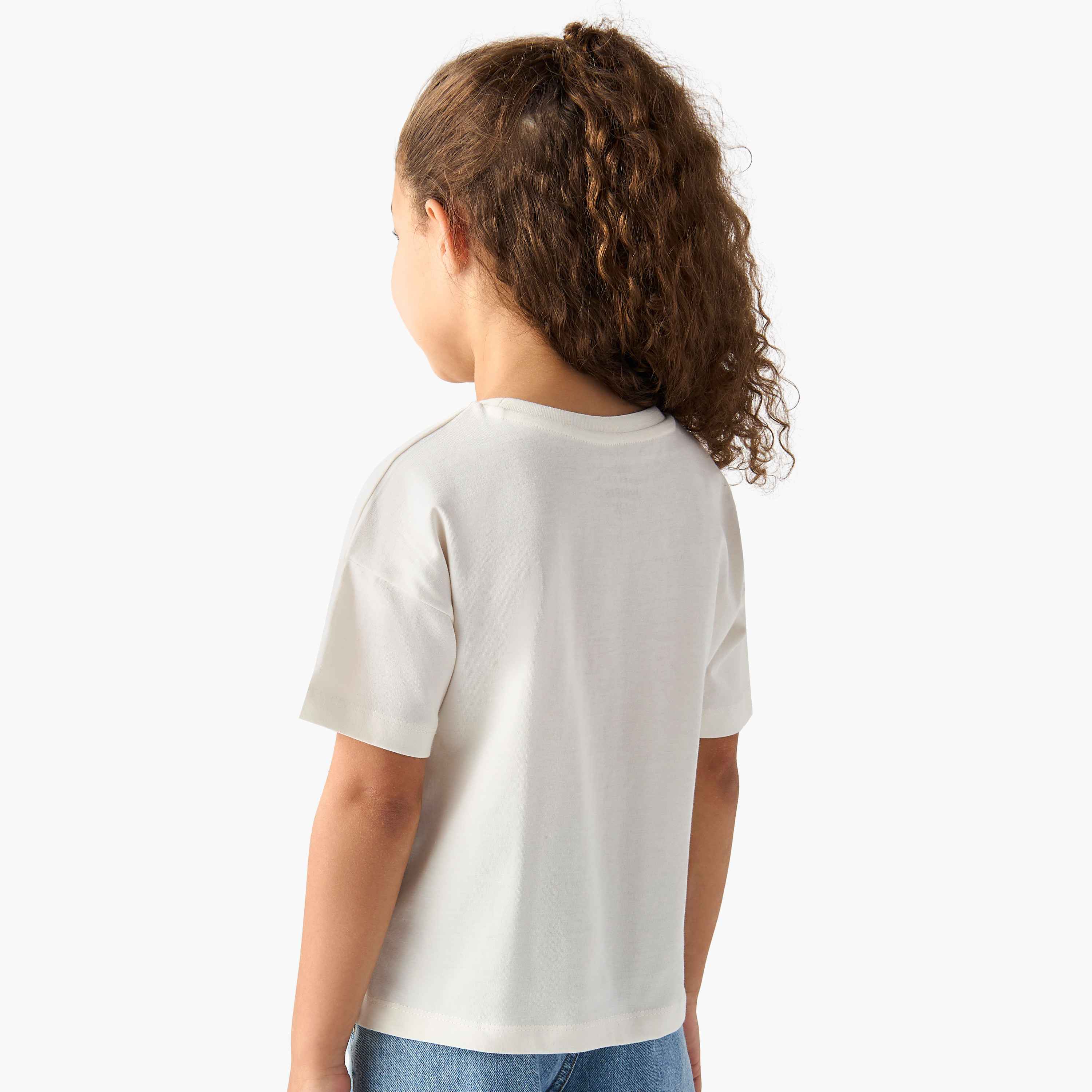 Juniors Bear Print T-shirt with Crew Neck and Short Sleeves-girls-clothing-tshirts-image-3