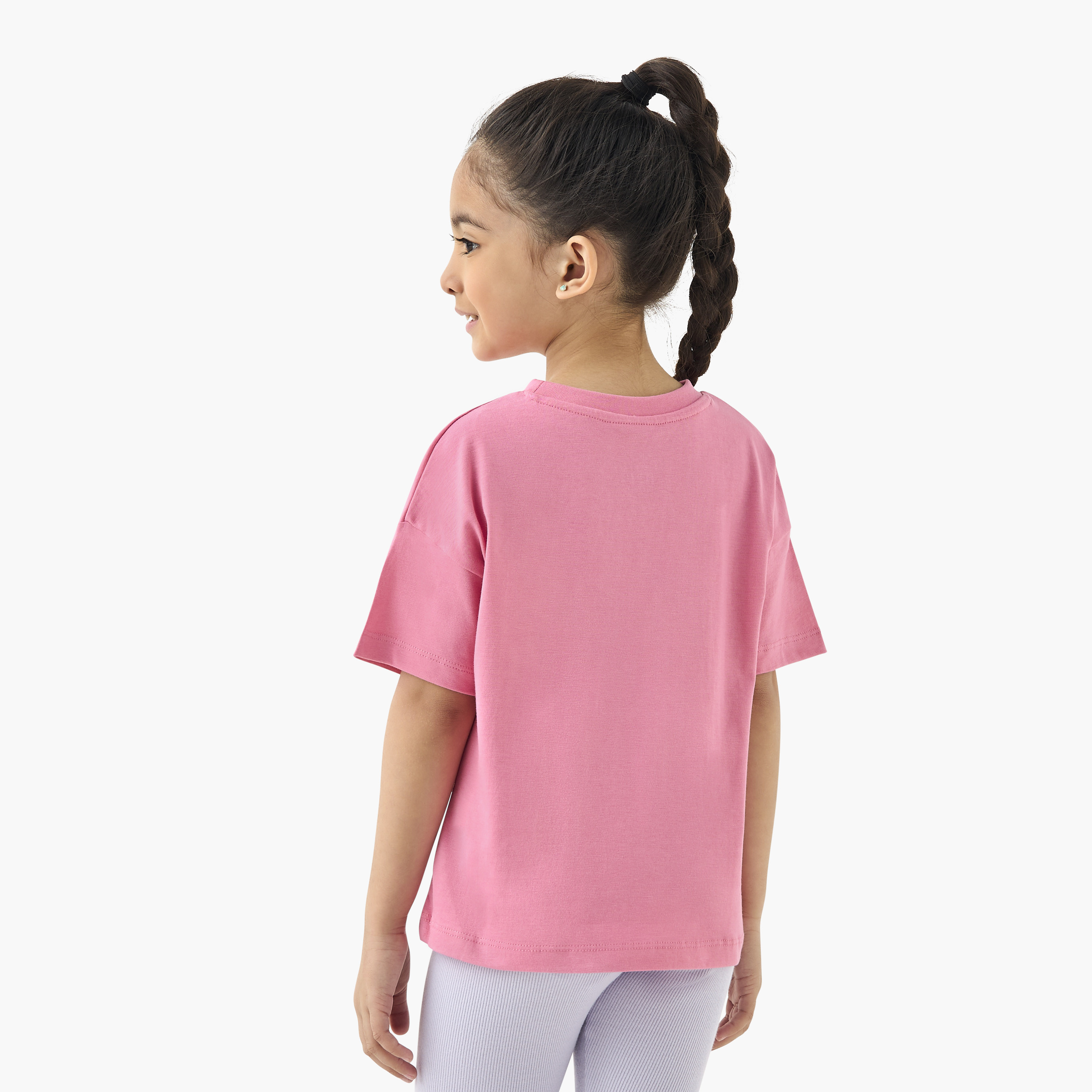 Juniors Graphic Print Crew Neck T-shirt with Short Sleeves-girls-clothing-tshirts-image-3