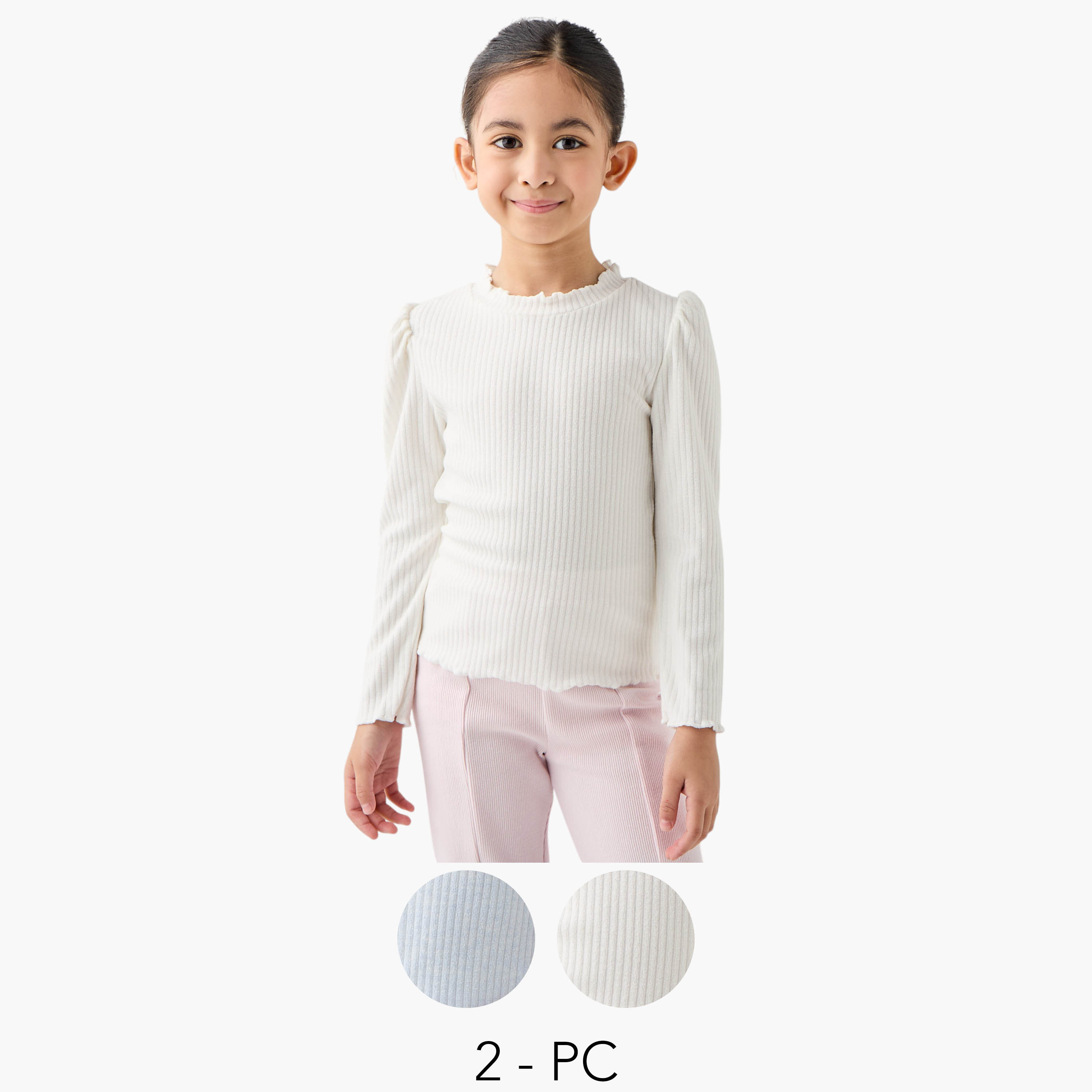Juniors Ribbed T-shirt with Long Sleeves - Set of 2-girls-clothing-tshirts-image-1
