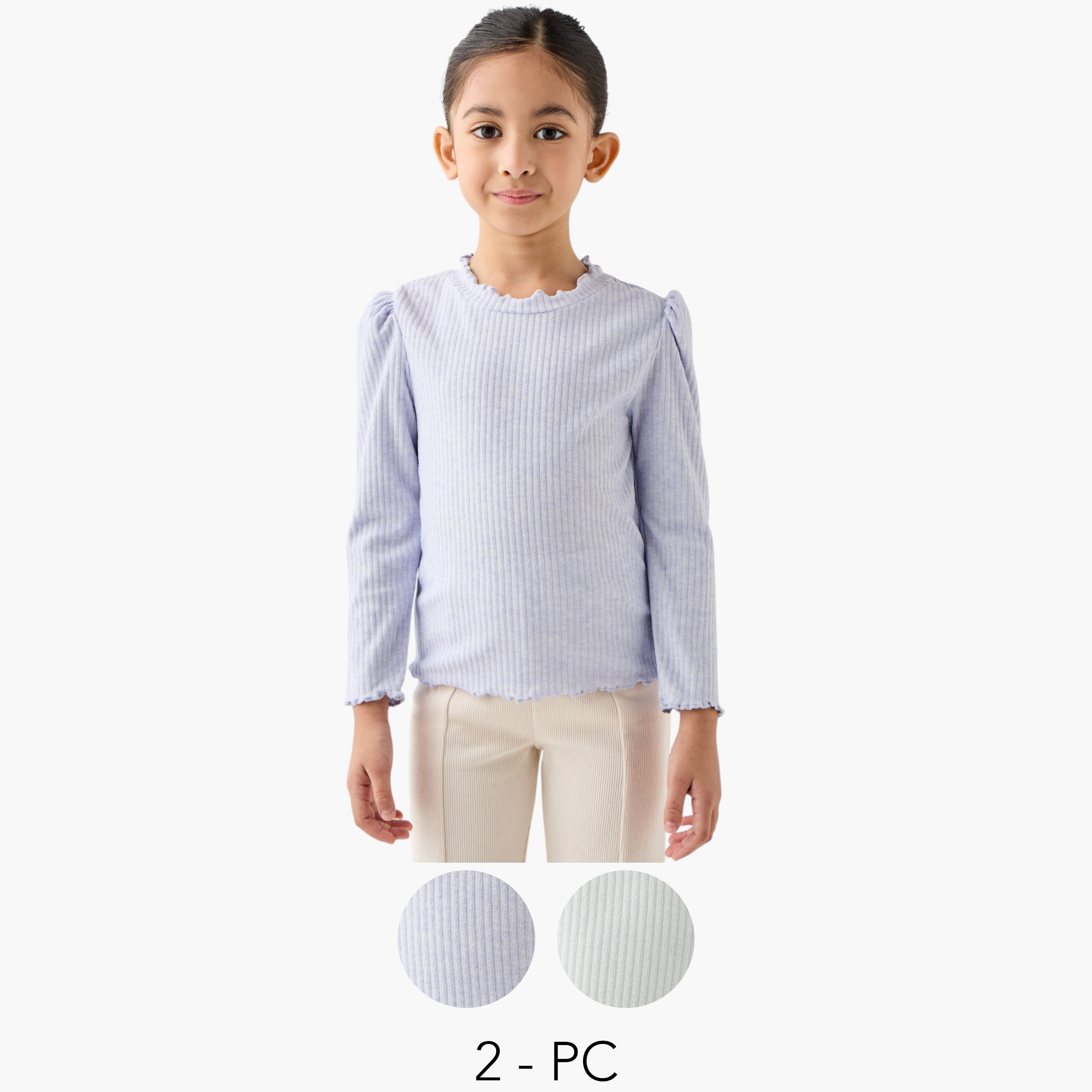 Juniors Ribbed T-shirt with Long Sleeves - Set of 2-girls-clothing-tshirts-image-1