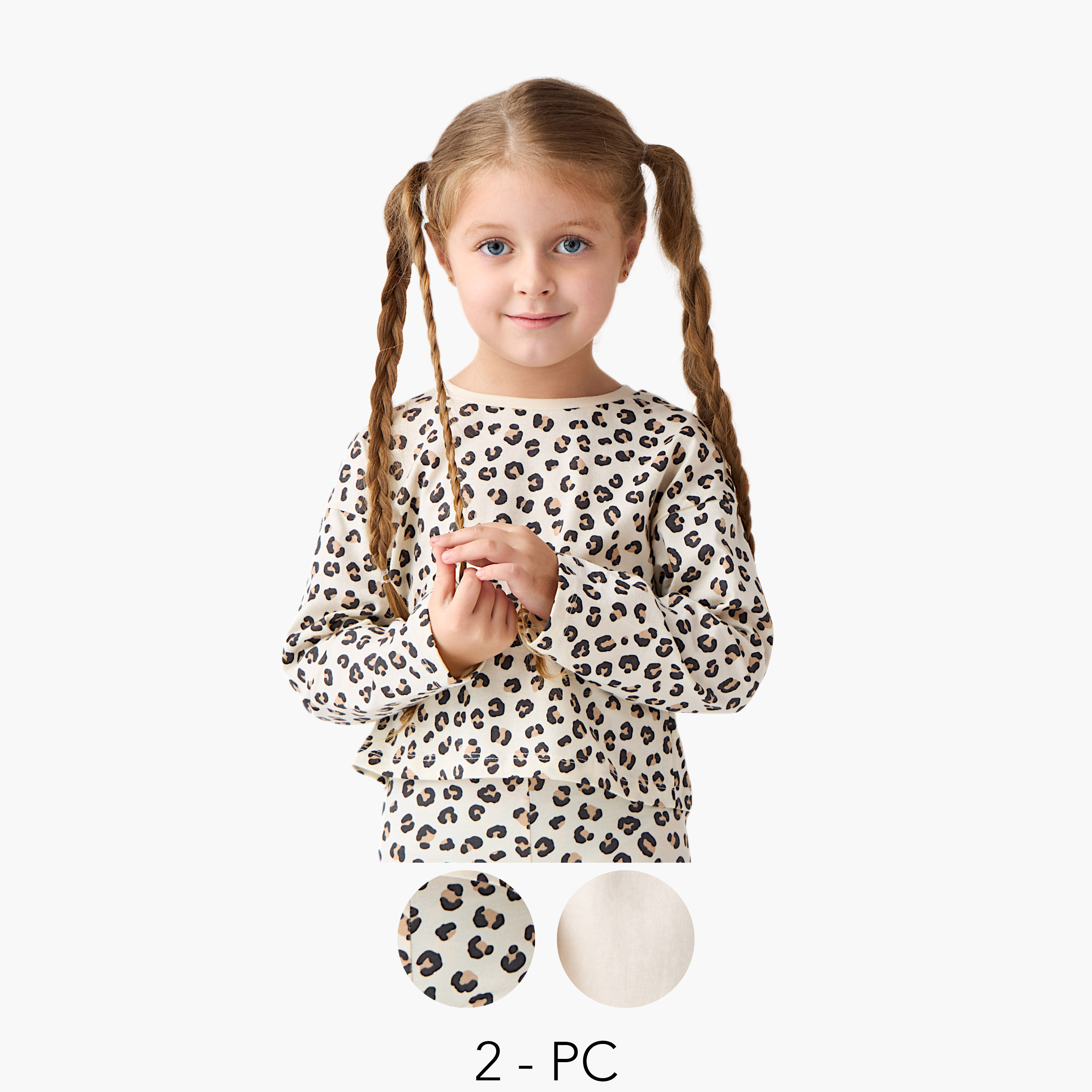 Juniors Printed T-shirt with Crew Neck and Long Sleeves - Set of 2-girls-clothing-tshirts-image-1