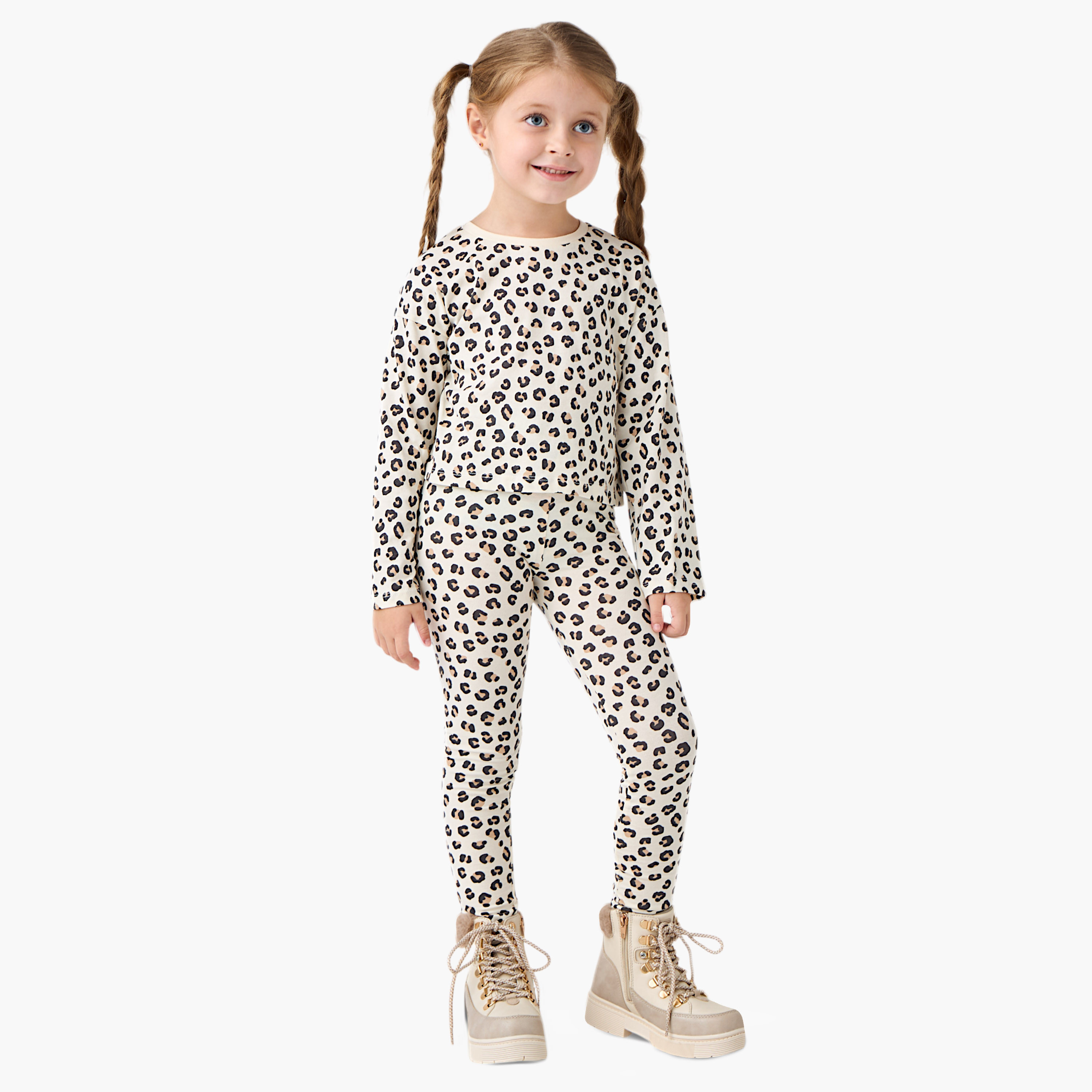 Juniors Printed T-shirt with Crew Neck and Long Sleeves - Set of 2-girls-clothing-tshirts-image-3