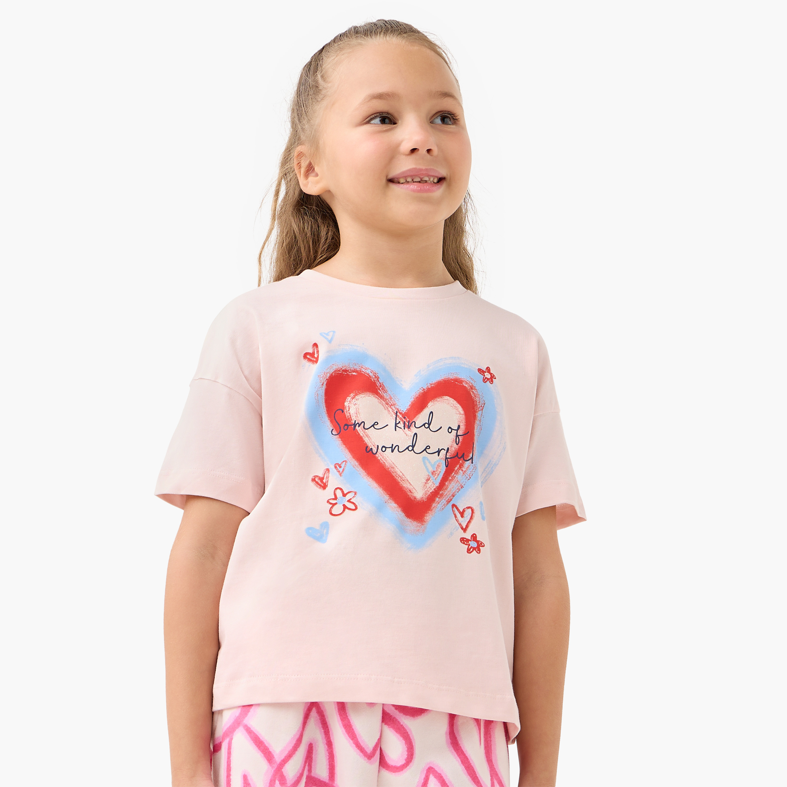 Juniors Crew Neck Short Sleeves T-shirt with Slogan Print-girls-clothing-tshirts-image-1