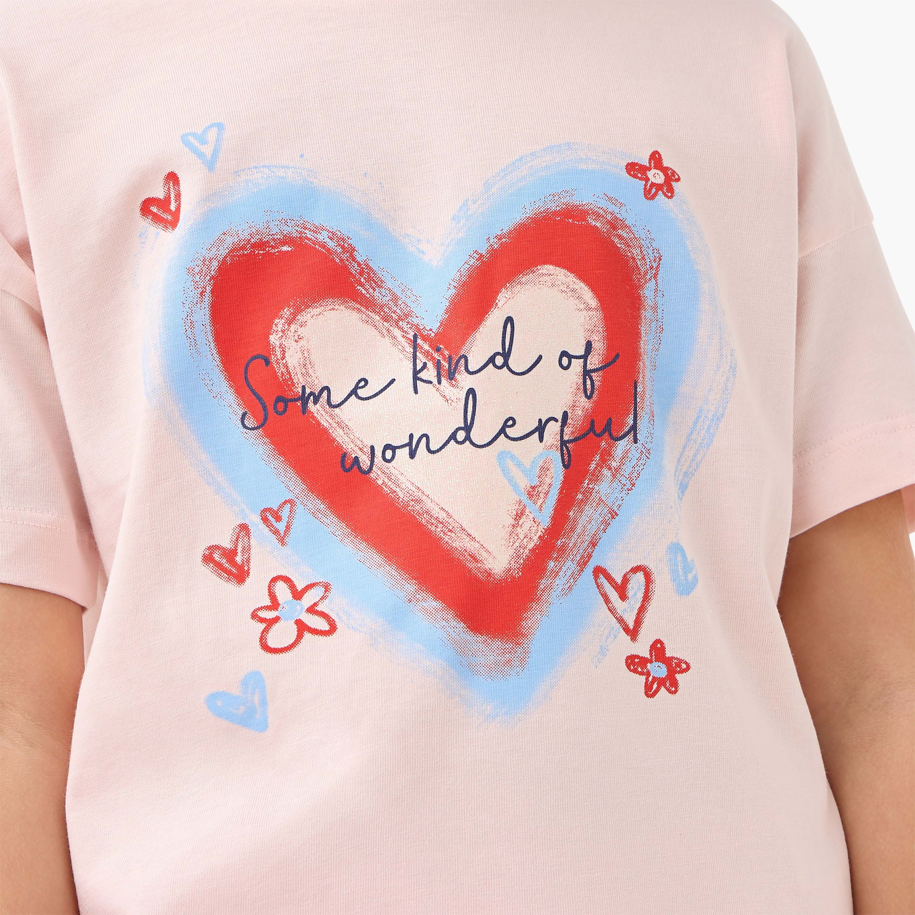 Juniors Crew Neck Short Sleeves T-shirt with Slogan Print-girls-clothing-tshirts-image-5