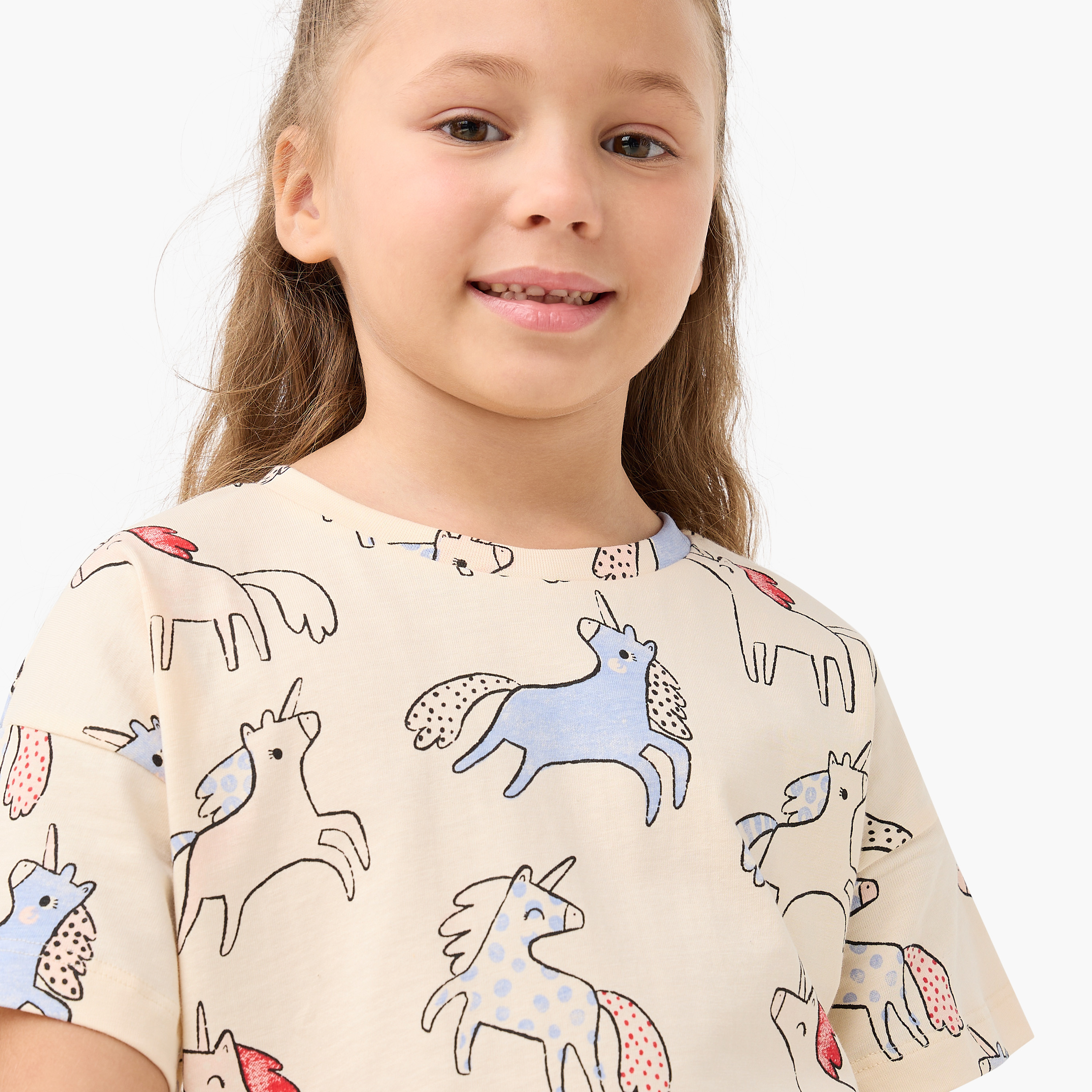 تيشيرت بطبعات يونيكورن وياقة ضيقة وأكمام قصيرة من جونيورز-girls-clothing-tshirts-image-2