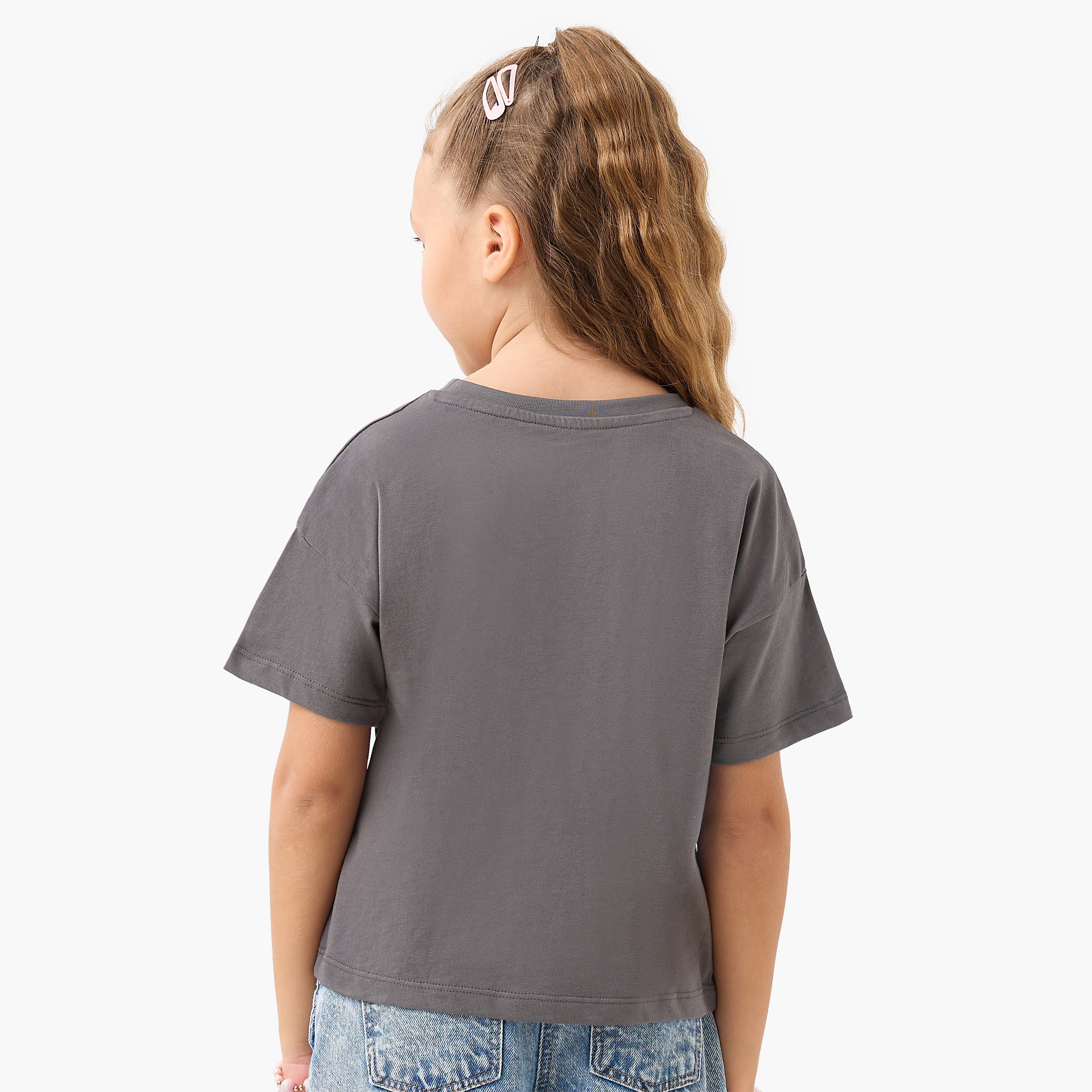Juniors Crew Neck Short Sleeves T-shirt with Bear Print-girls-clothing-tshirts-image-3