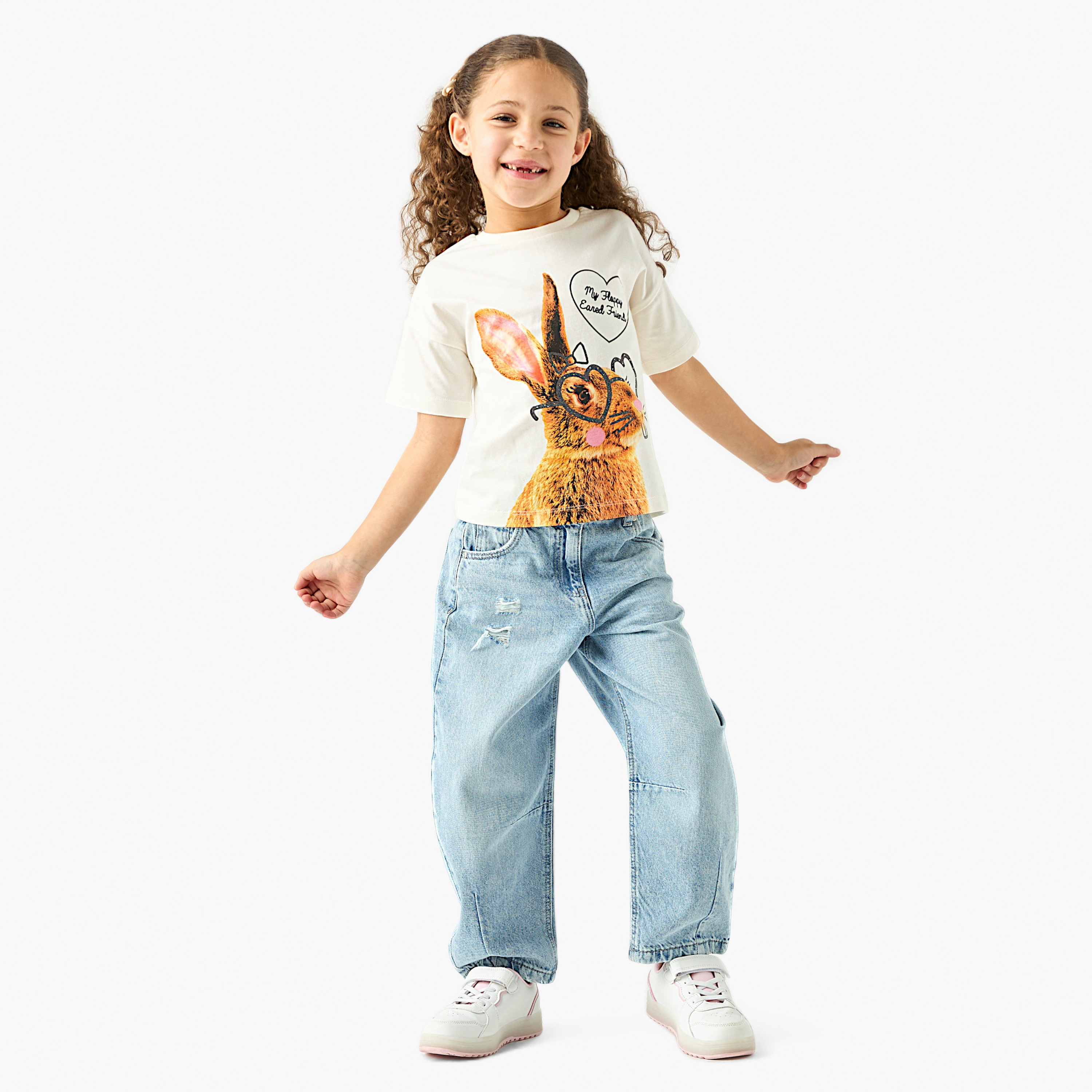 تيشيرت بطبعات جرافيك وياقة ضيقة وأكمام قصيرة من جونيورز-girls-clothing-tshirts-image-2