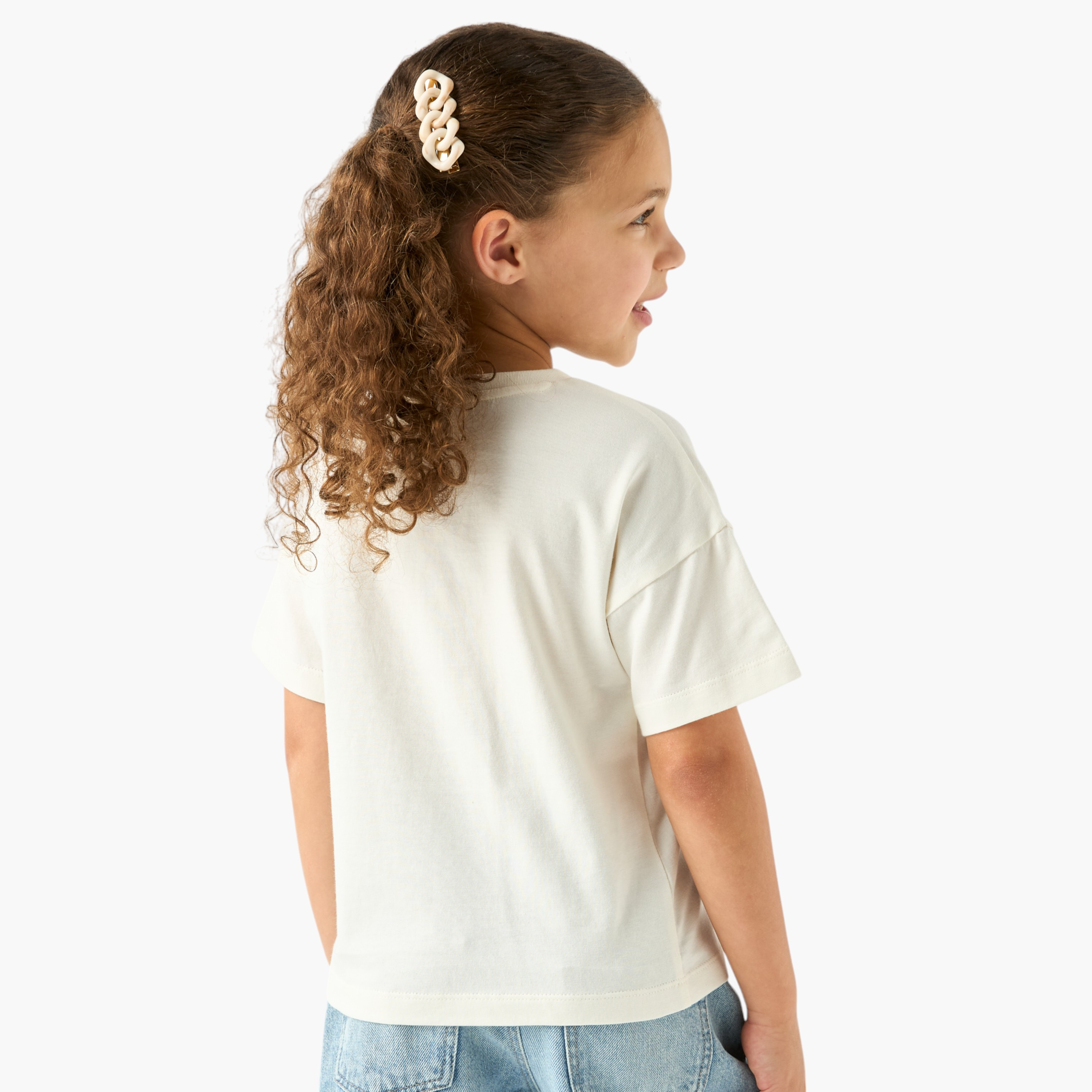 تيشيرت بطبعات جرافيك وياقة ضيقة وأكمام قصيرة من جونيورز-girls-clothing-tshirts-image-3