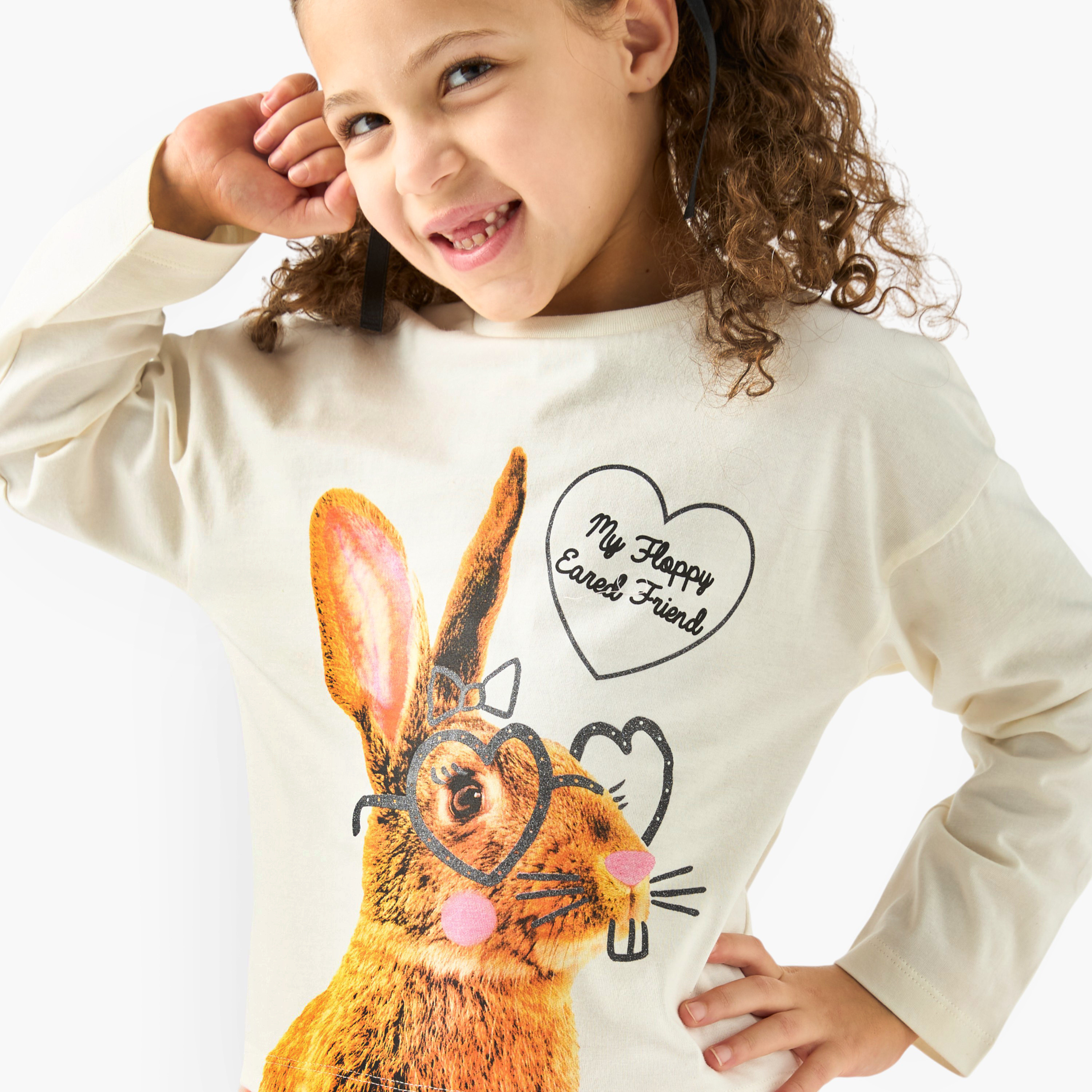 Juniors Graphic Print T-shirt with Long Sleeves-girls-clothing-tshirts-image-4