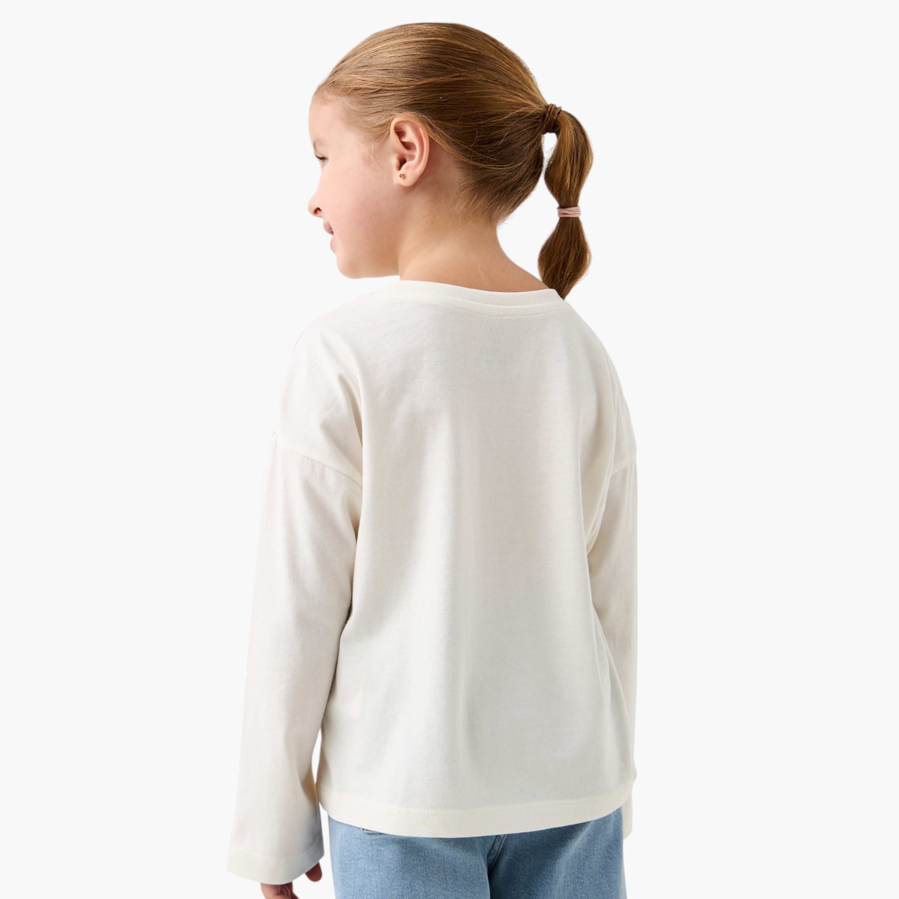 Juniors Graphic Print Crew Neck T-shirt with Long Sleeves-girls-clothing-tshirts-image-3