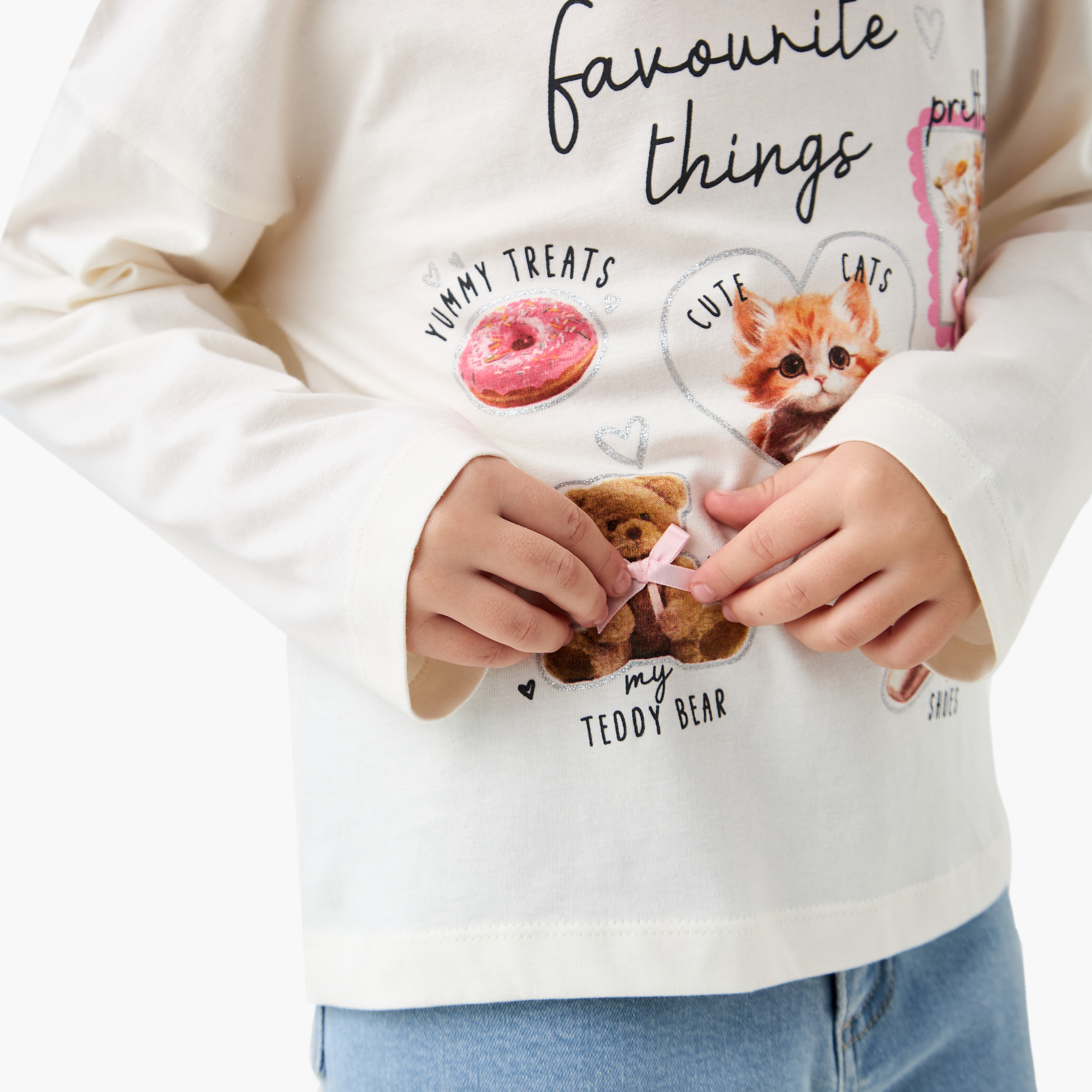 Juniors Graphic Print Crew Neck T-shirt with Long Sleeves-girls-clothing-tshirts-image-4