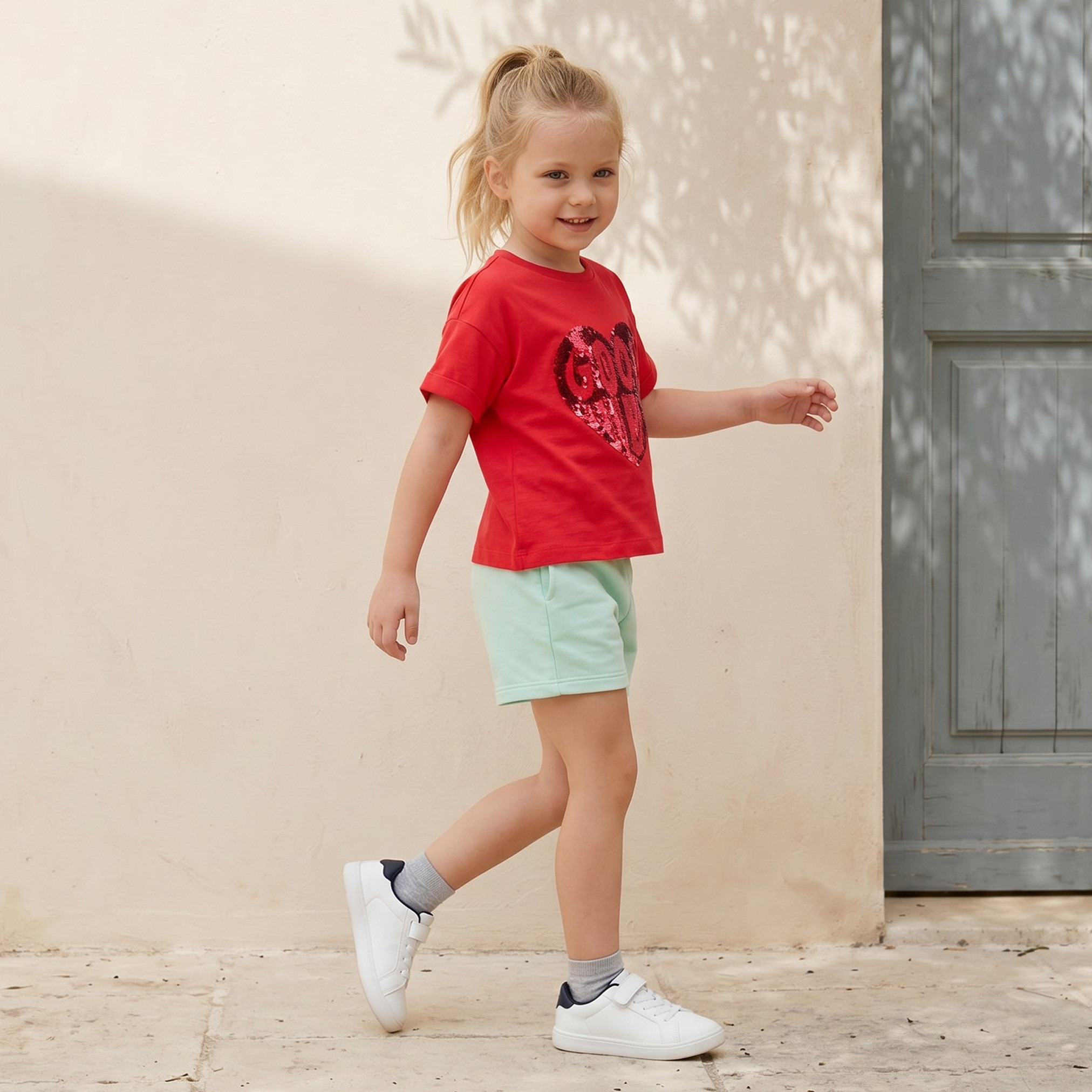 Juniors Crew Neck Short Sleeves T-shirt with Sequin Detail-girls-clothing-tshirts-image-2