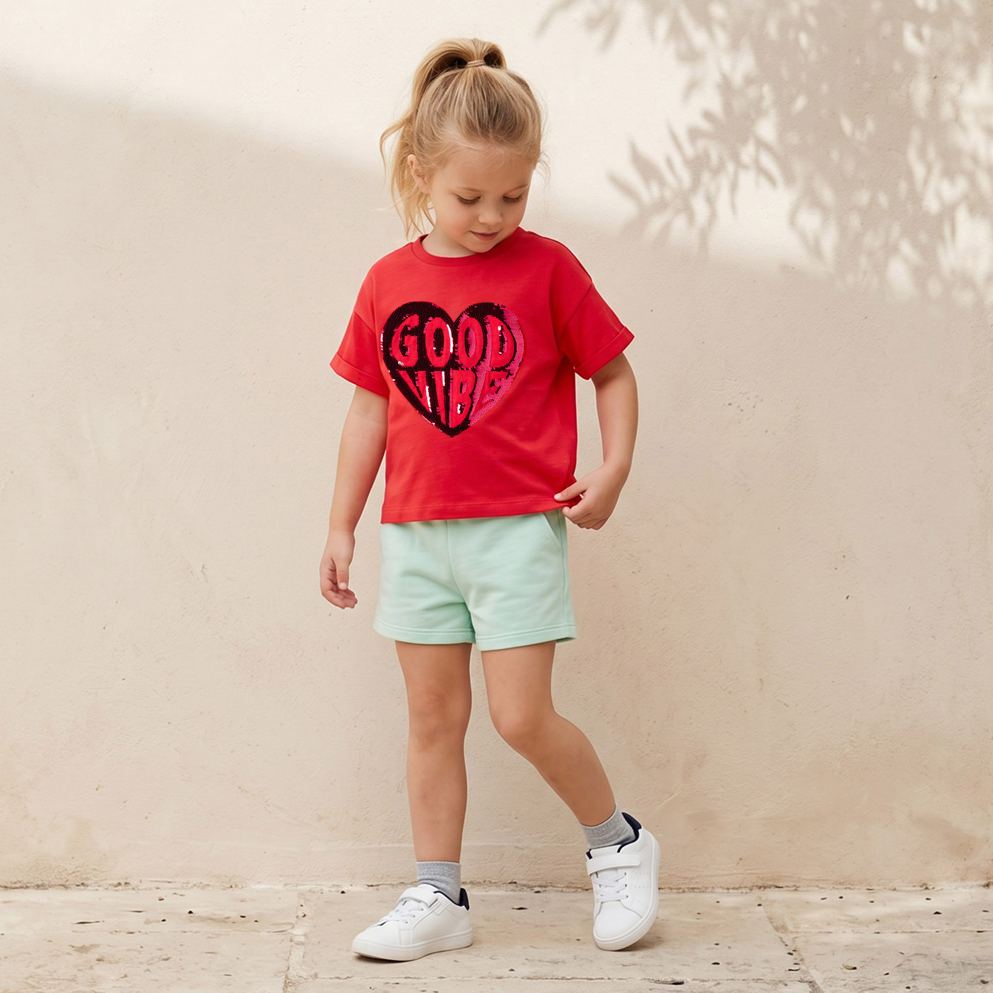 Juniors Crew Neck Short Sleeves T-shirt with Sequin Detail-girls-clothing-tshirts-image-6