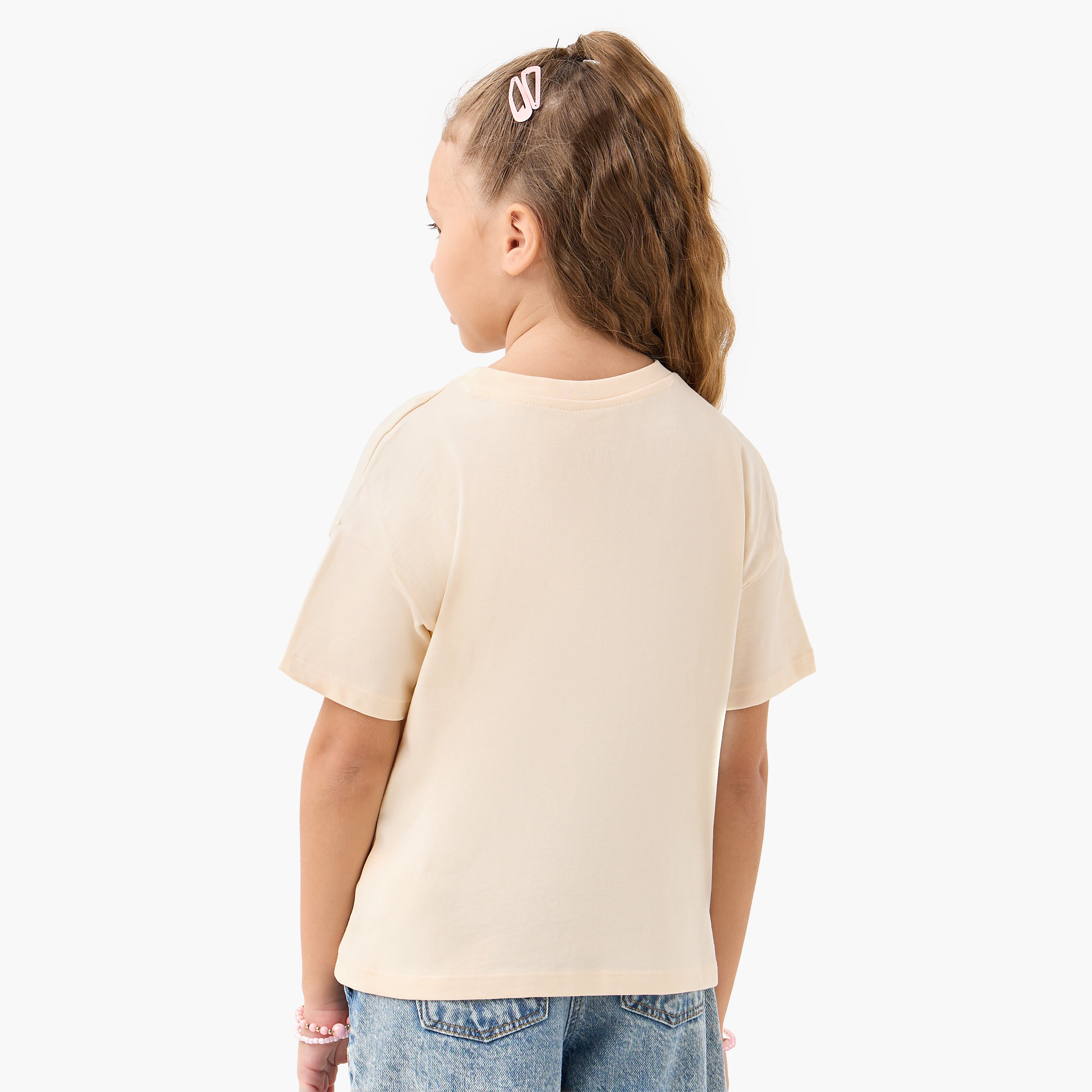 Juniors Crew Neck Short Sleeves T-shirt with Unicorn Print-girls-clothing-tshirts-image-3