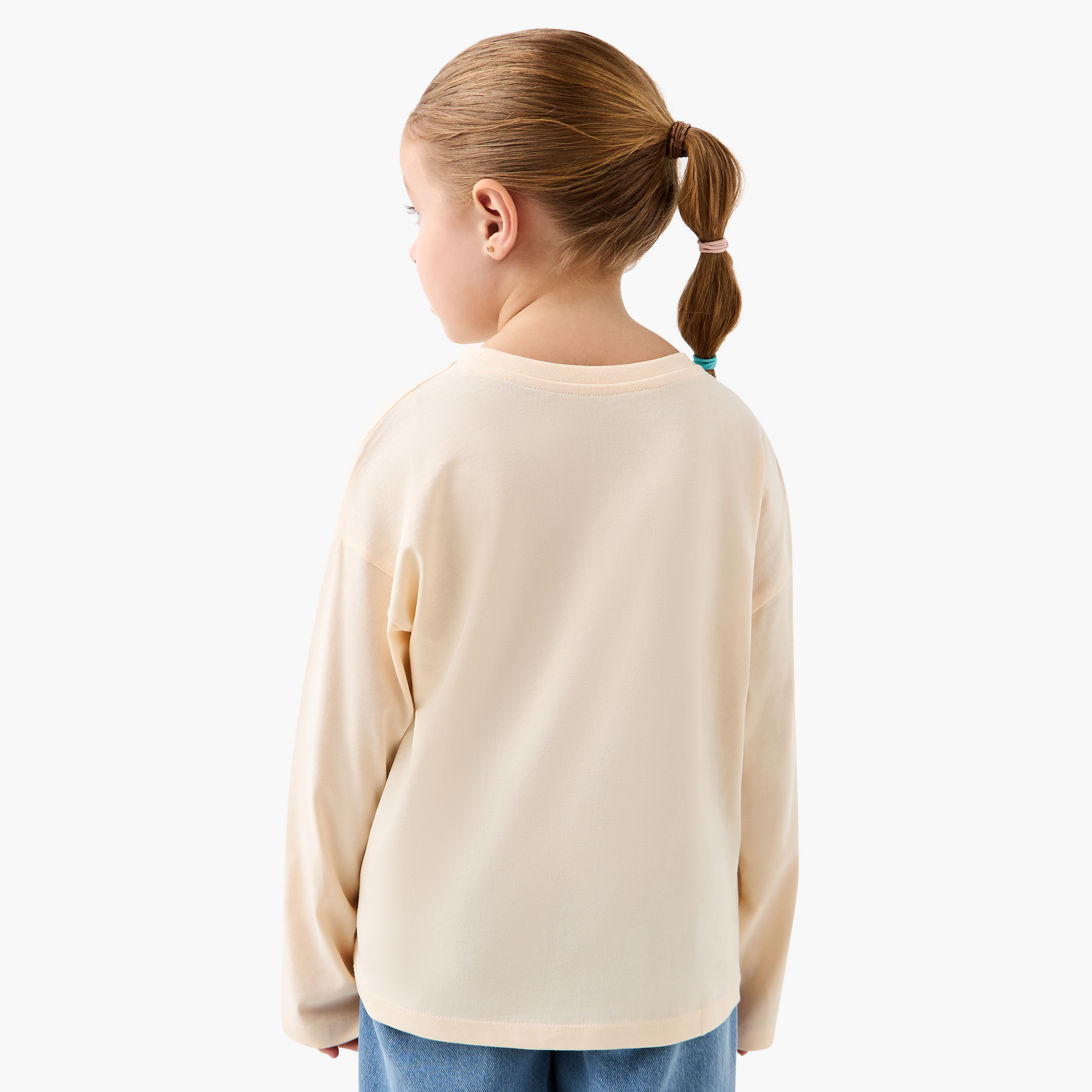 Juniors Unicorn Print Crew Neck T-shirt with Long Sleeves-girls-clothing-tshirts-image-3
